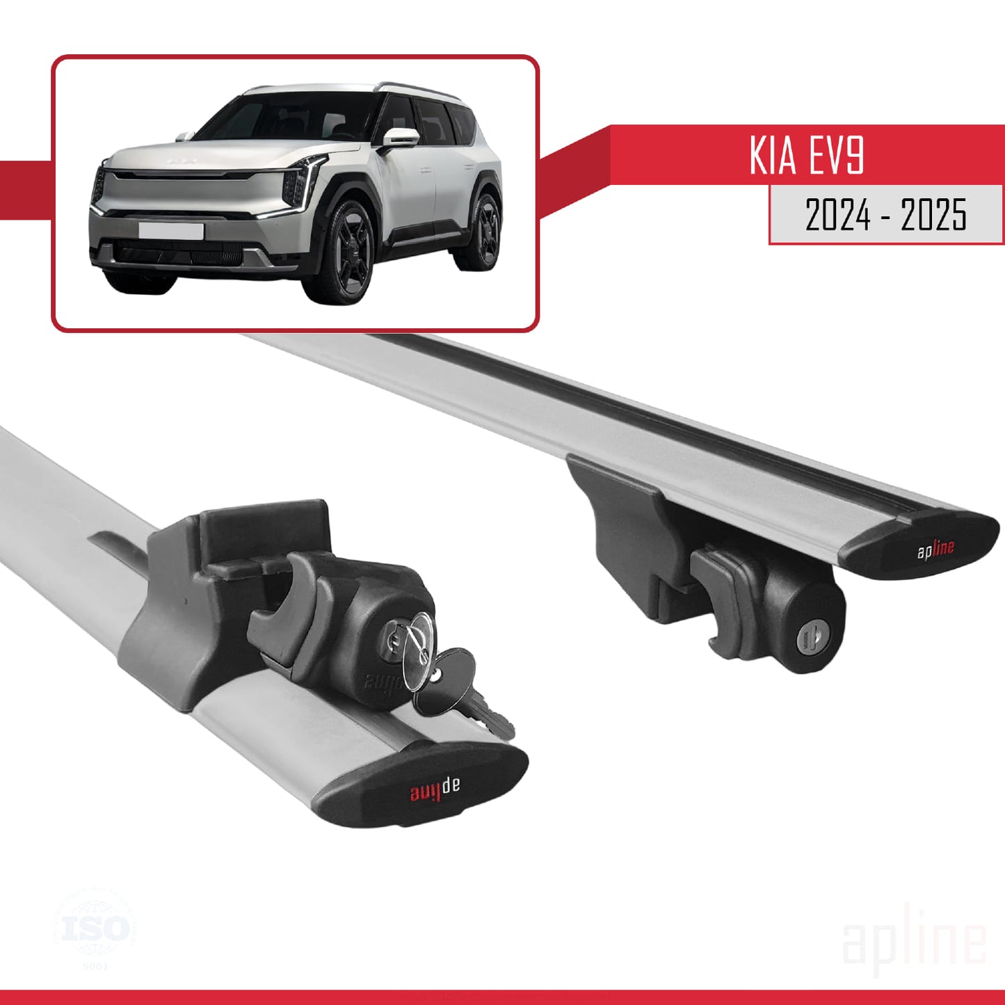 Compatible with Kia EV9 2024-2025 HOOK Model Car Roof Rack Cross Bar Grey Aluminium 2 Bars