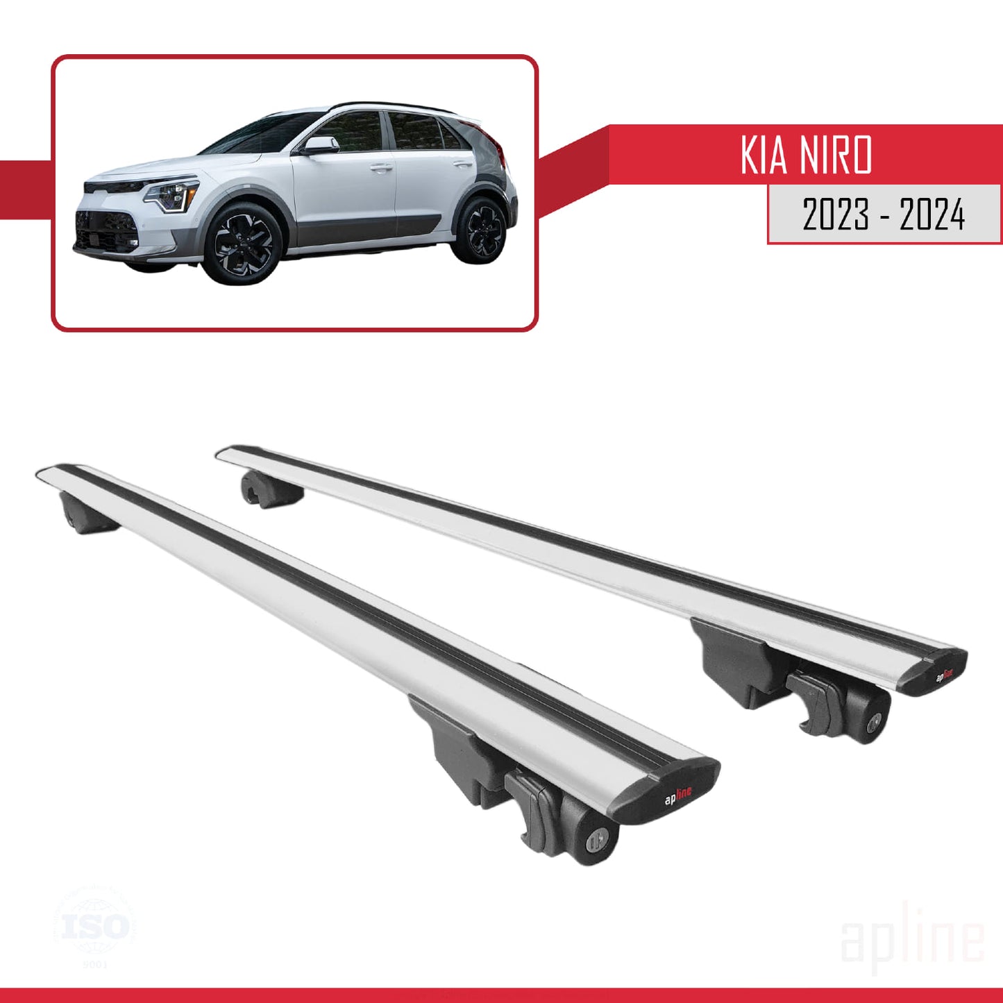 Compatible with Kia Niro 2023-2024 HOOK Model Car Roof Rack Cross Bar Grey Aluminium 2 Bars