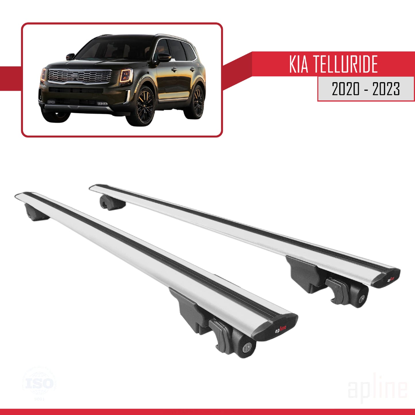 Compatible with Kia Telluride 2020-2024 HOOK Model Car Roof Rack Cross Bar Grey Aluminium 2 Bars