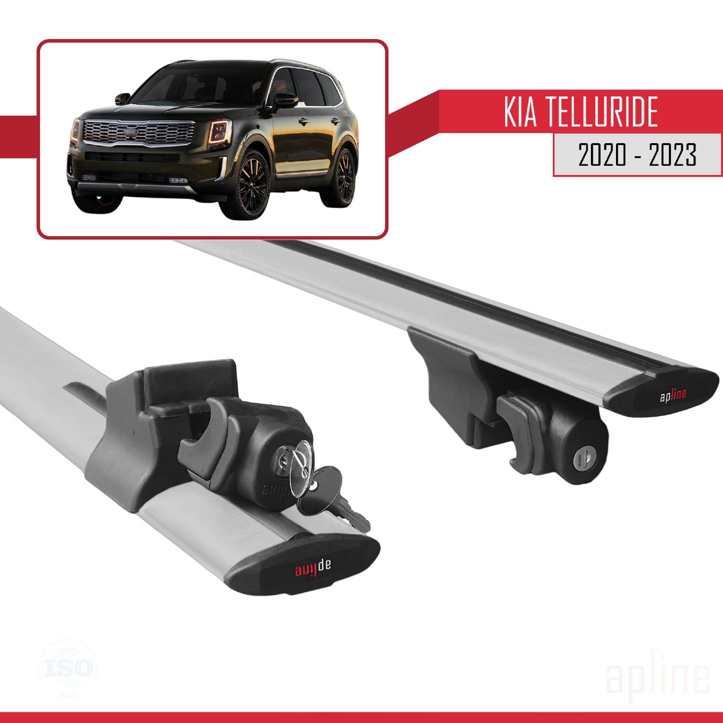 Compatible with Kia Telluride 2020-2024 HOOK Model Car Roof Rack Cross Bar Grey Aluminium 2 Bars
