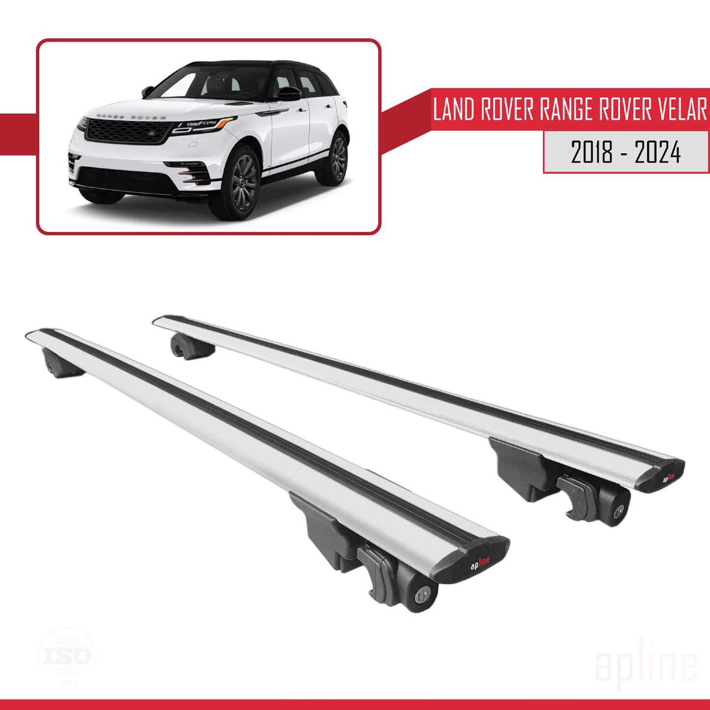 Compatible with Land Rover Range Rover Velar 2018-2024 HOOK Model Car Roof Rack Cross Bar Grey Aluminium 2 Bars