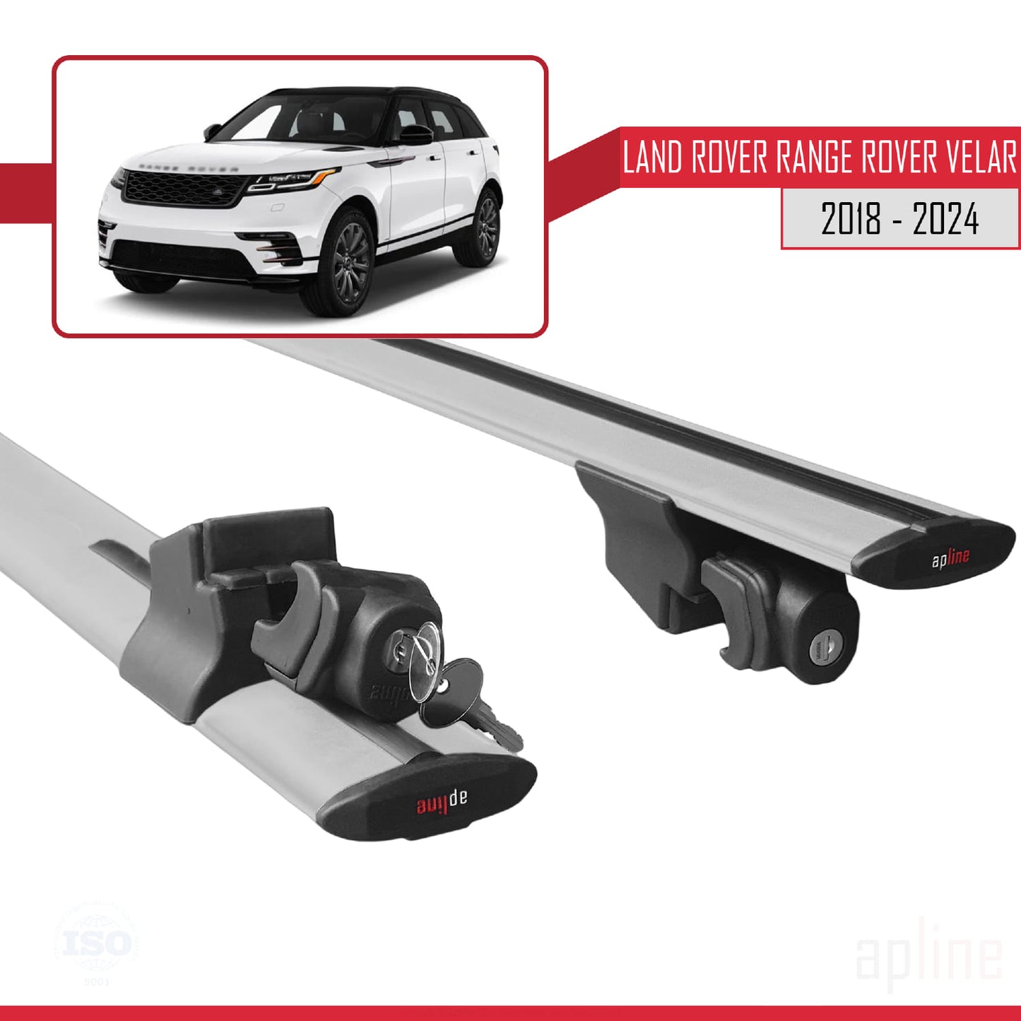 Compatible with Land Rover Range Rover Velar 2018-2024 HOOK Model Car Roof Rack Cross Bar Grey Aluminium 2 Bars