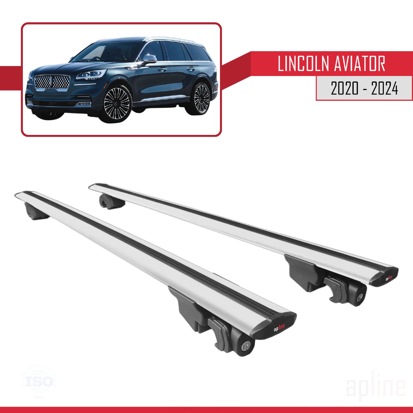 Compatible with Lincoln Aviator 2020-2024 HOOK Model Car Roof Rack Cross Bar Grey Aluminium 2 Bars