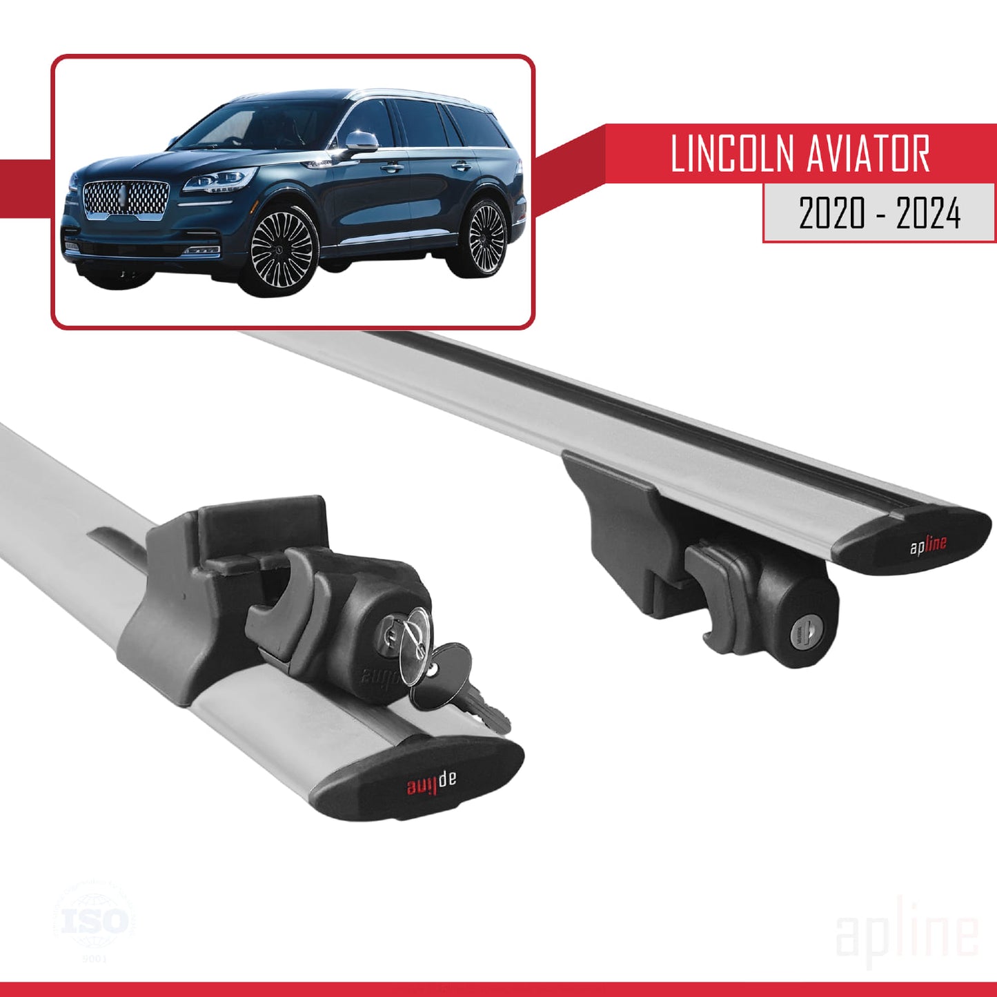 Compatible with Lincoln Aviator 2020-2024 HOOK Model Car Roof Rack Cross Bar Grey Aluminium 2 Bars