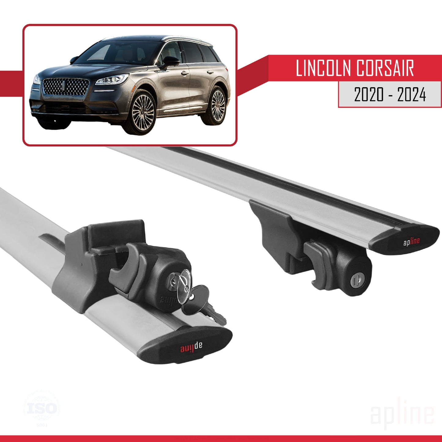 Compatible with Lincoln Corsair 2020-2024 HOOK Model Car Roof Rack Cross Bar Grey Aluminium 2 Bars