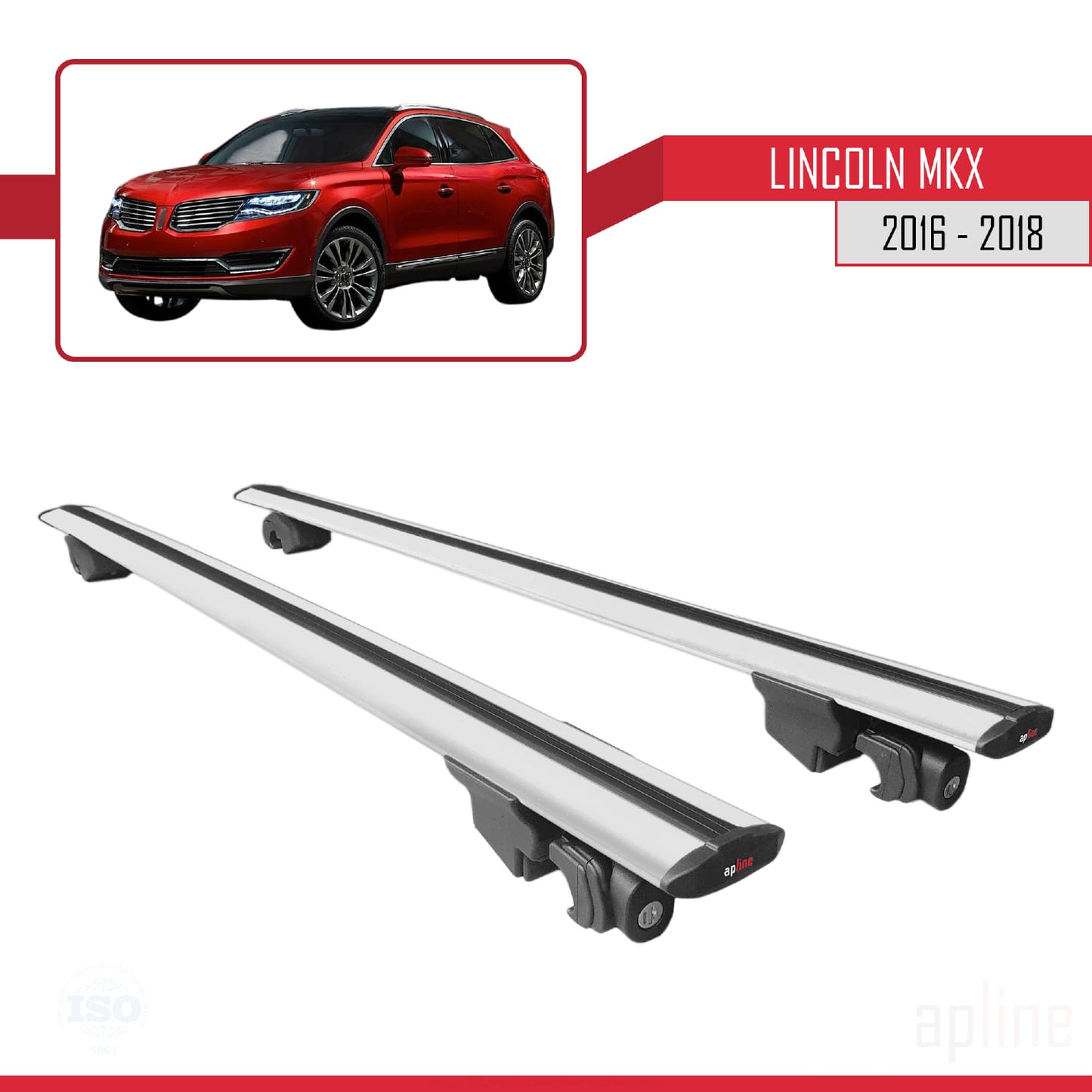 Compatible with Lincoln MKX 2016-2018 HOOK Model Car Roof Rack Cross Bar Grey Aluminium 2 Bars