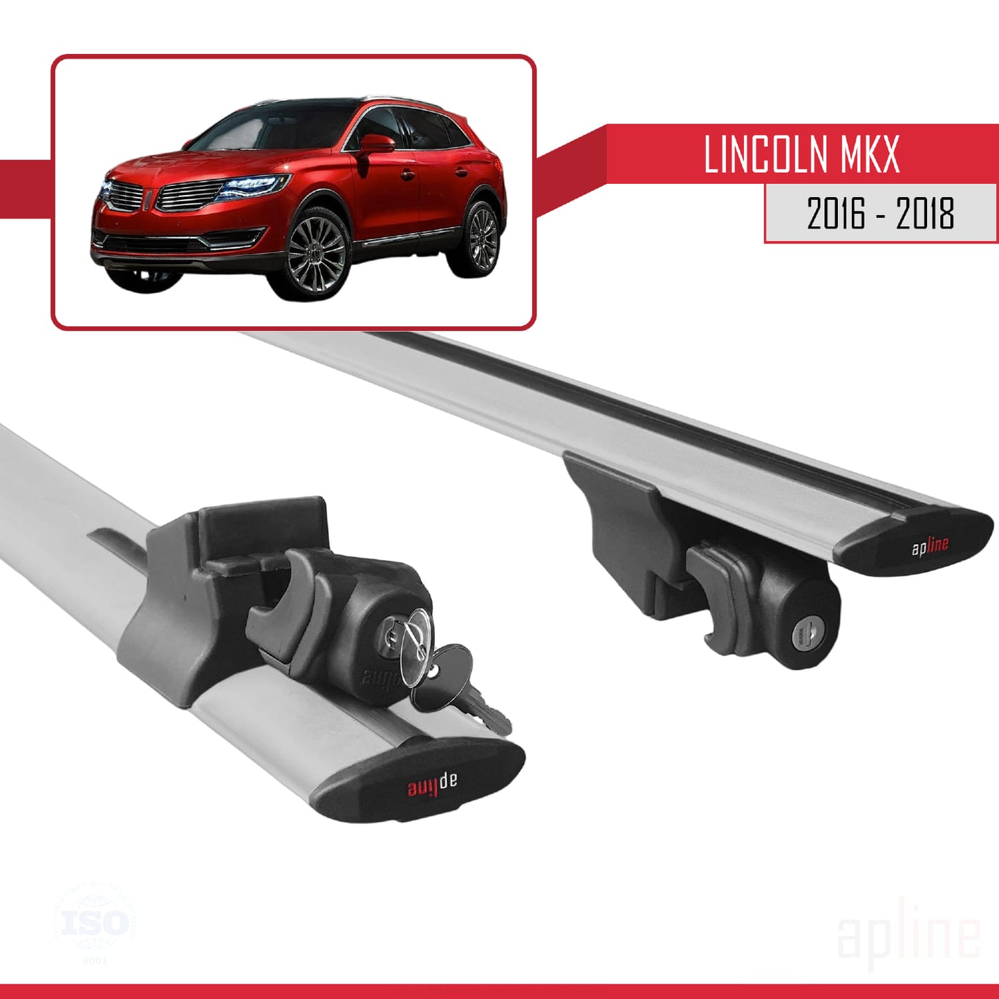Compatible with Lincoln MKX 2016-2018 HOOK Model Car Roof Rack Cross Bar Grey Aluminium 2 Bars