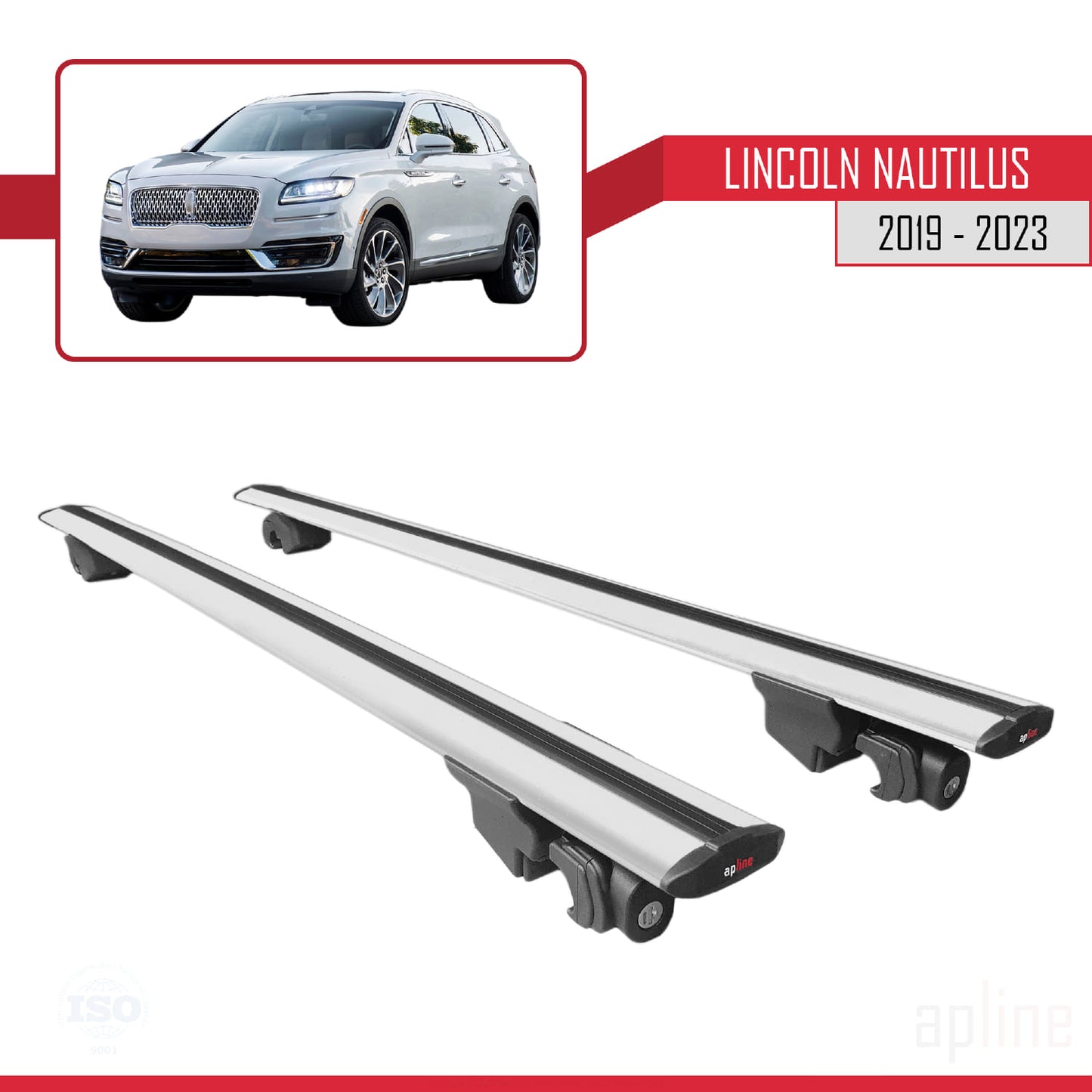 Compatible with Lincoln Nautilus 2019-2023 HOOK Model Car Roof Rack Cross Bar Grey Aluminium 2 Bars
