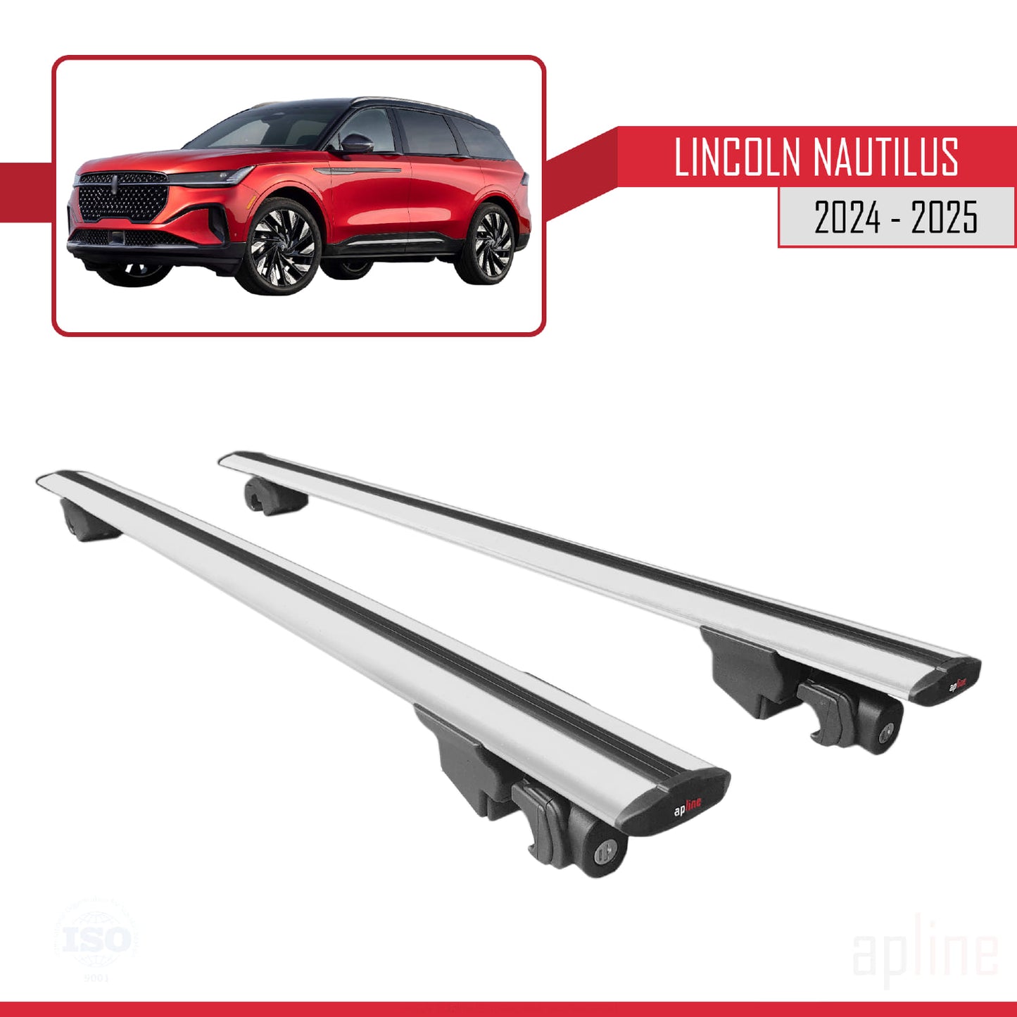 Compatible with Lincoln Nautilus 2024-2025 HOOK Model Car Roof Rack Cross Bar Grey Aluminium 2 Bars
