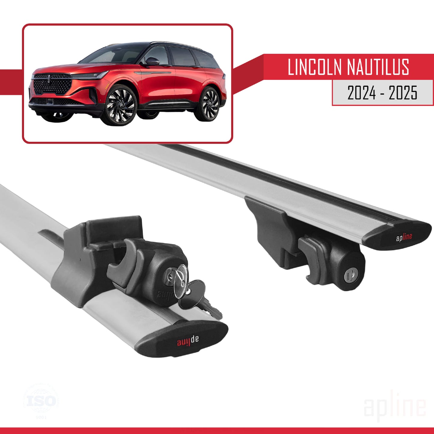 Compatible with Lincoln Nautilus 2024-2025 HOOK Model Car Roof Rack Cross Bar Grey Aluminium 2 Bars
