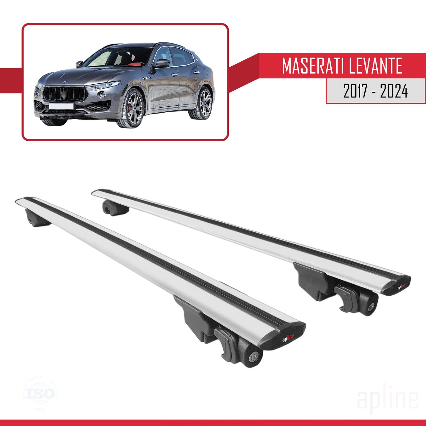Compatible with Maserati Levante 2017-2024 HOOK Model Car Roof Rack Cross Bar Grey Aluminium 2 Bars