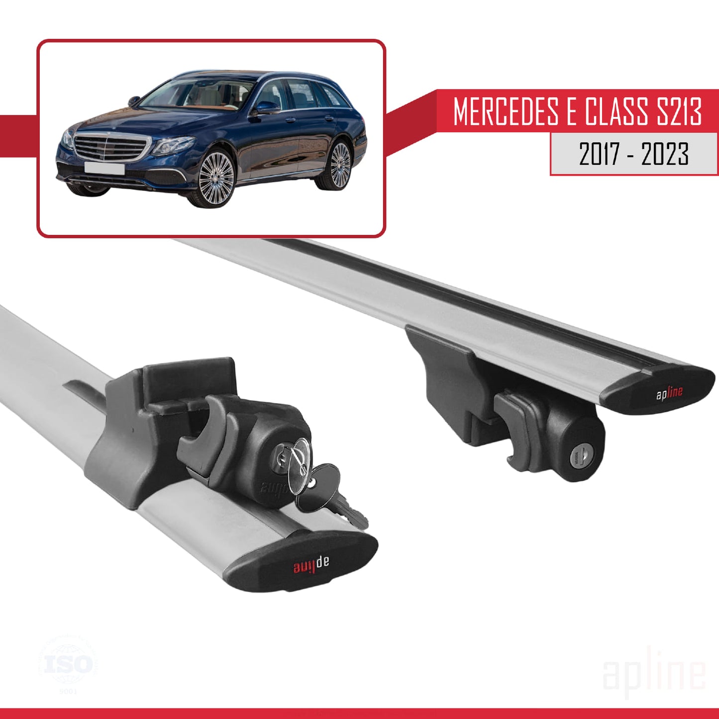 Compatible with Mercedes E Class S213 2017-2023 HOOK Model Car Roof Rack Cross Bar Grey Aluminium 2 Bars