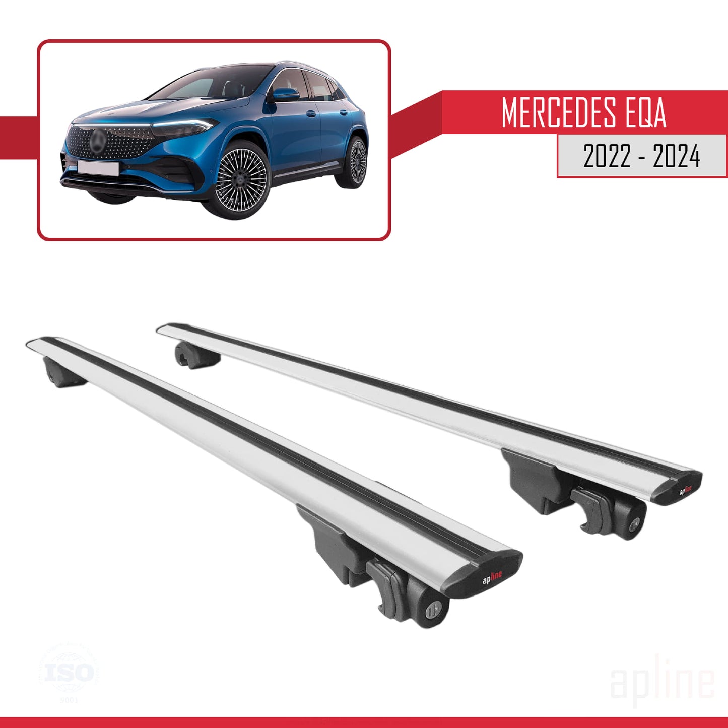 Compatible with Mercedes EQA 2022-2024 HOOK Model Car Roof Rack Cross Bar Grey Aluminium 2 Bars