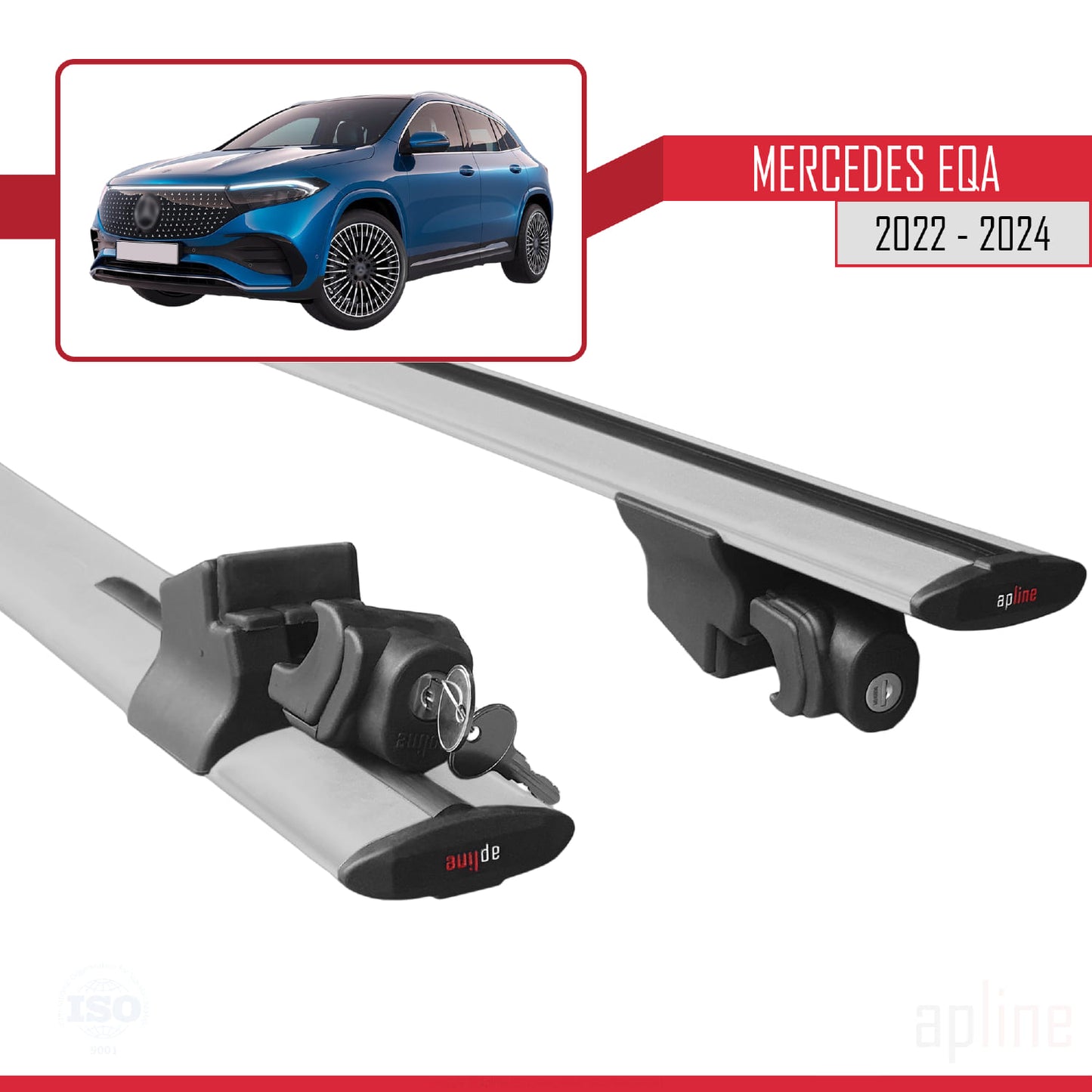 Compatible with Mercedes EQA 2022-2024 HOOK Model Car Roof Rack Cross Bar Grey Aluminium 2 Bars
