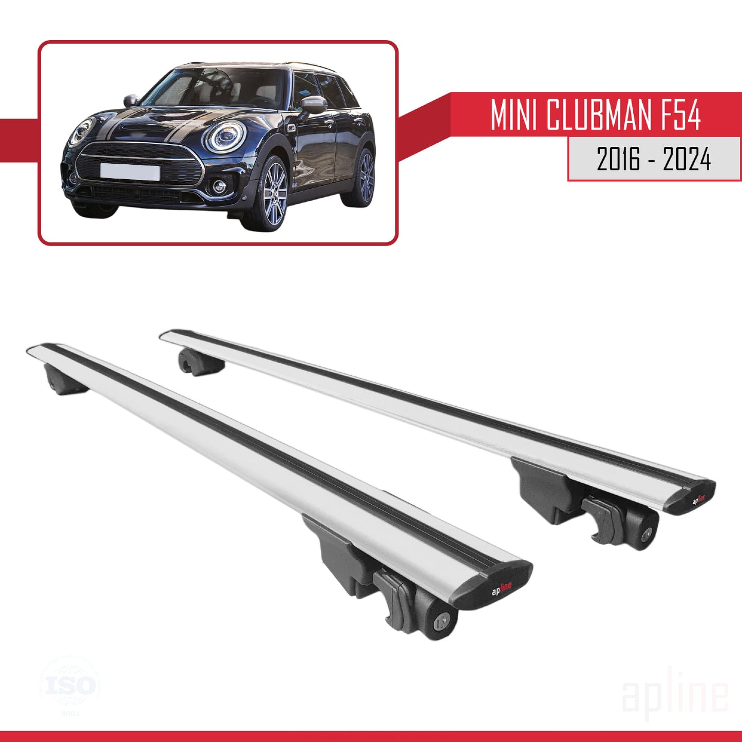 Compatible with Mini Clubman F54 2016-2024 HOOK Model Car Roof Rack Cross Bar Grey Aluminium 2 Bars