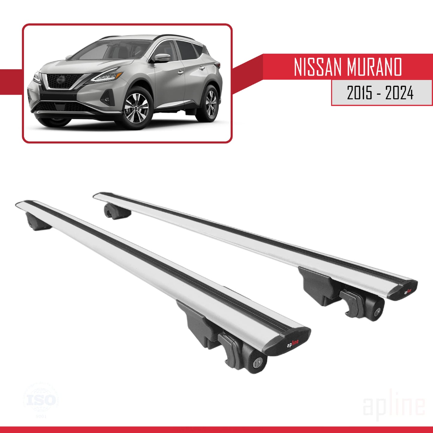 Compatible with Nissan Murano 2015-2024 HOOK Model Car Roof Rack Cross Bar Grey Aluminium 2 Bars