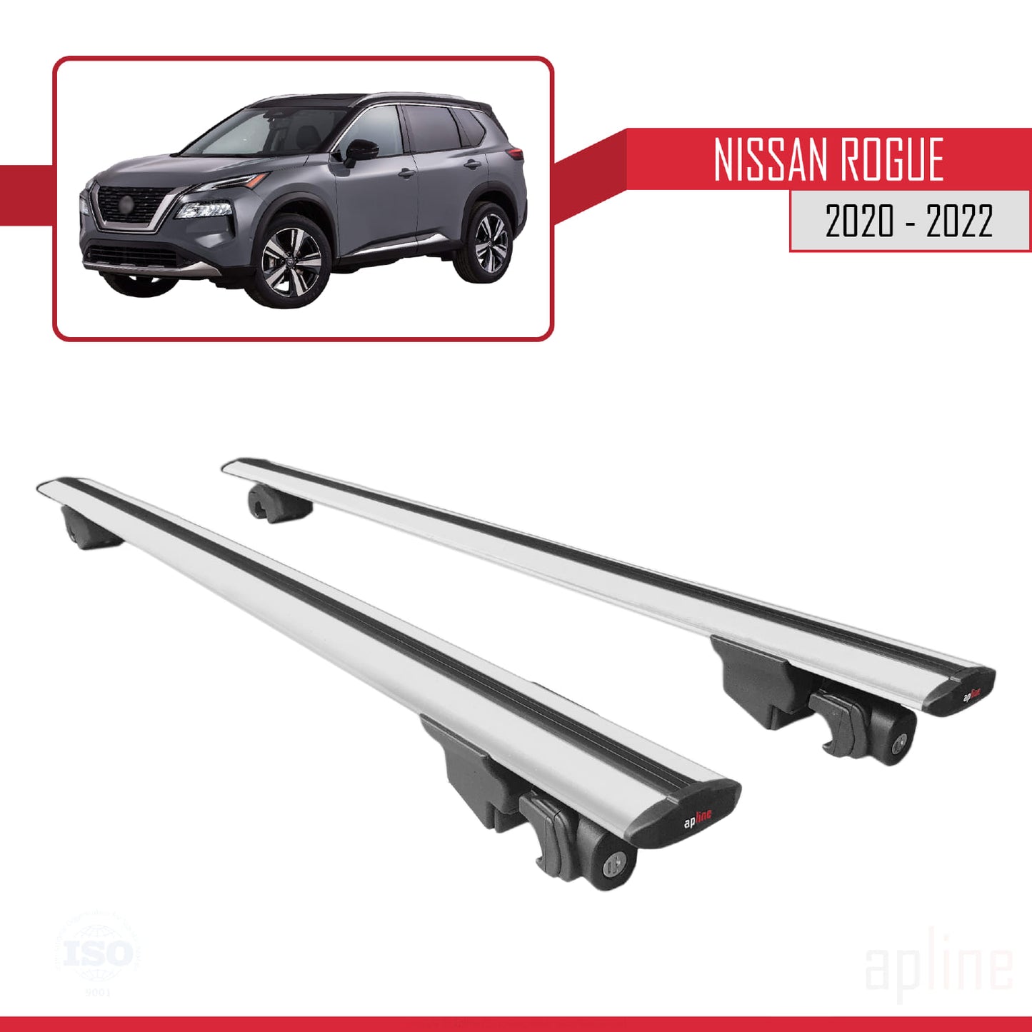 Compatible with Nissan Rogue 2020-2022 HOOK Model Car Roof Rack Cross Bar Grey Aluminium 2 Bars