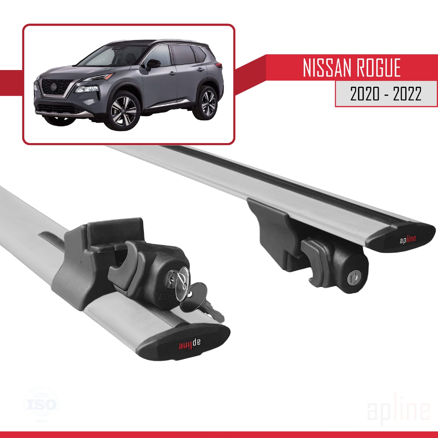 Compatible with Nissan Rogue 2020-2022 HOOK Model Car Roof Rack Cross Bar Grey Aluminium 2 Bars