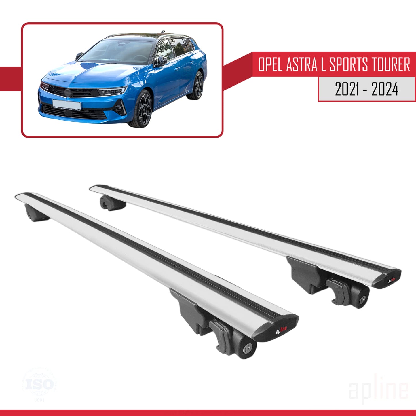 Compatible with Opel Astra L Sports Tourer 2021-2024 HOOK Model Car Roof Rack Cross Bar Grey Aluminium 2 Bars