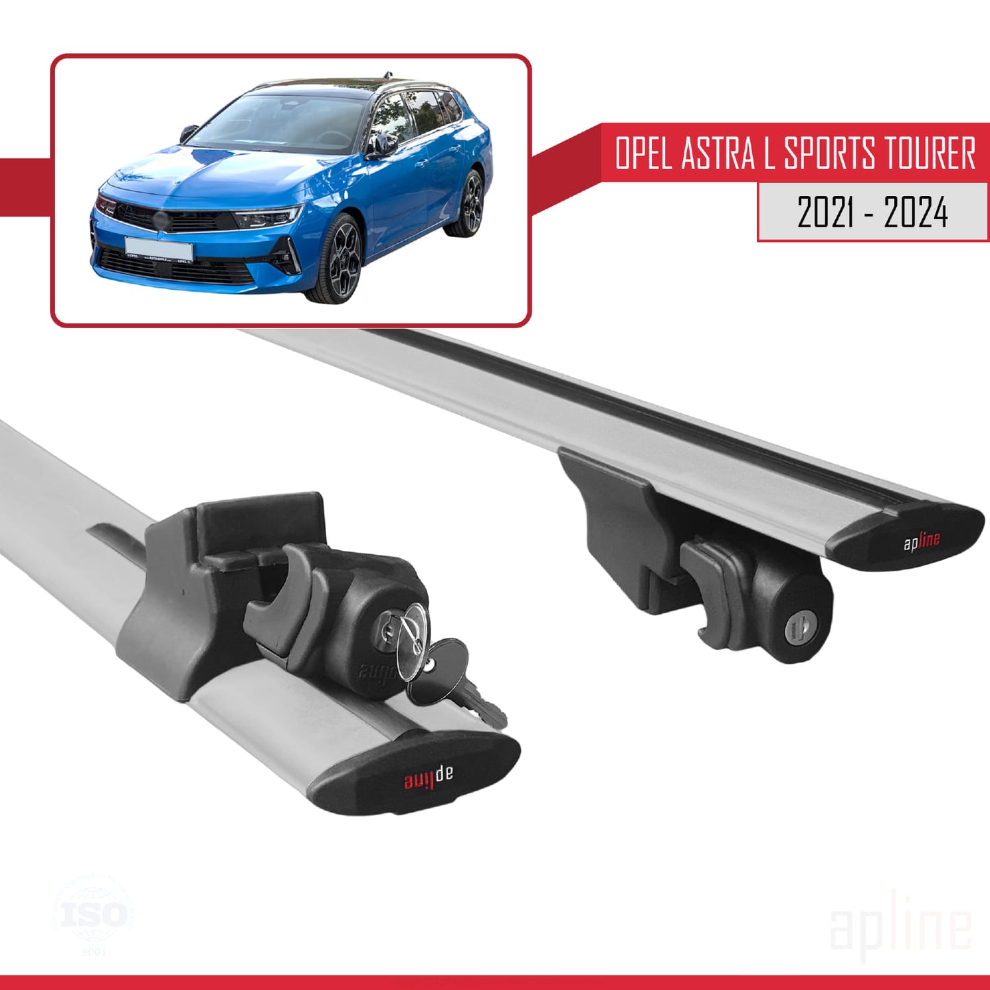 Compatible with Opel Astra L Sports Tourer 2021-2024 HOOK Model Car Roof Rack Cross Bar Grey Aluminium 2 Bars