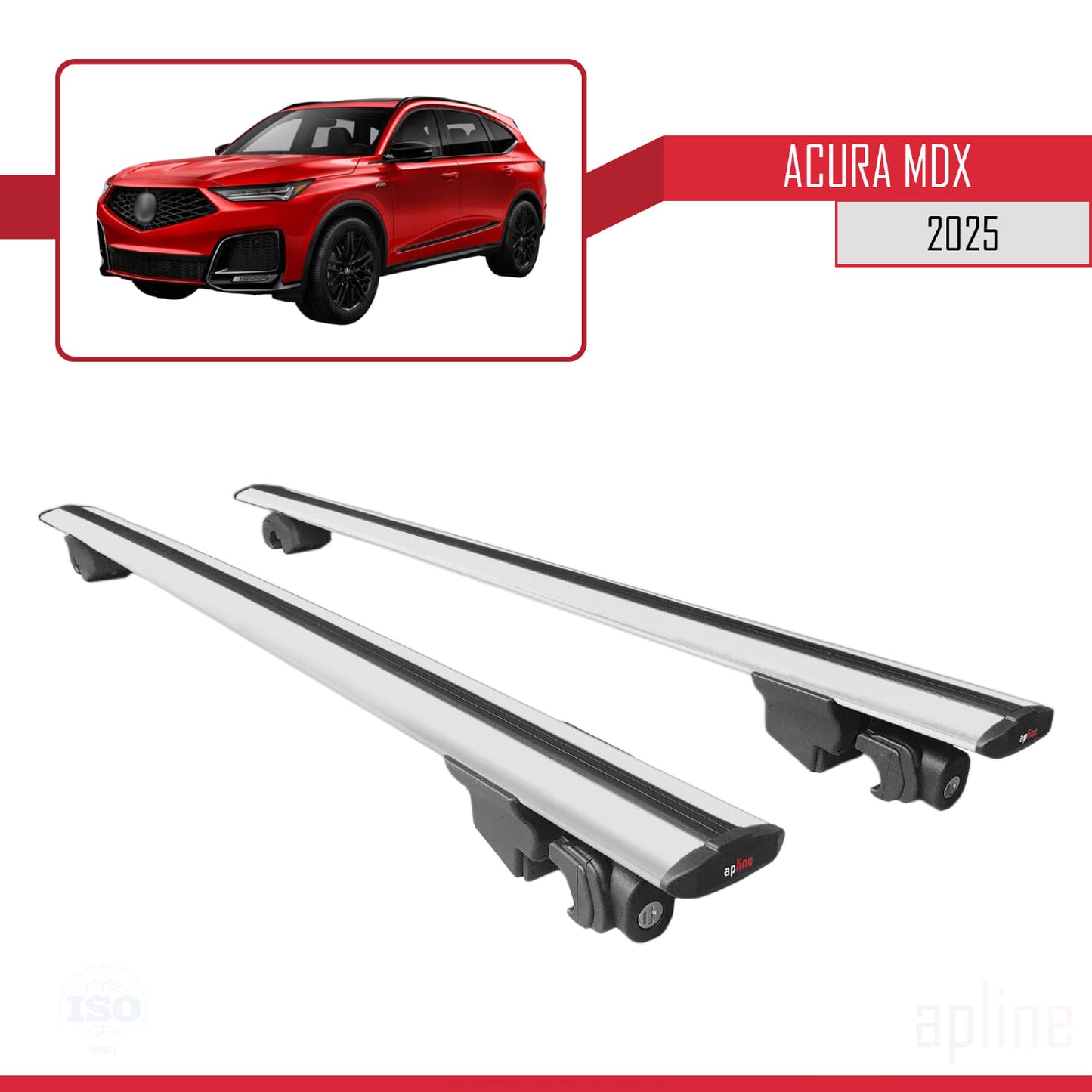 Compatible with Acura MDX 2024-2025 HOOK Model Car Roof Rack Cross Bar Grey Aluminium 2 Bars