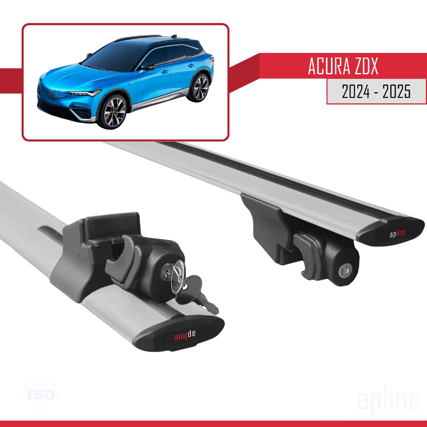Compatible with Acura ZDX 2024-2025 HOOK Model Car Roof Rack Cross Bar Grey Aluminium 2 Bars