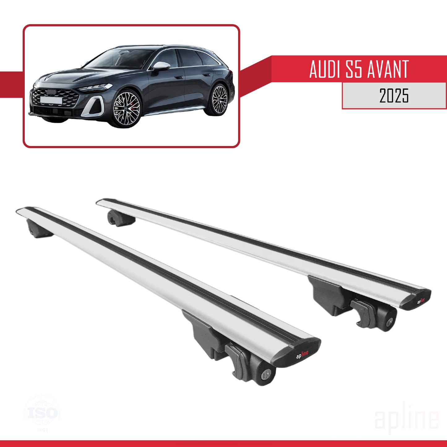 Compatible with Audi S5 Avant 2024-2025 HOOK Model Car Roof Rack Cross Bar Grey Aluminium 2 Bars