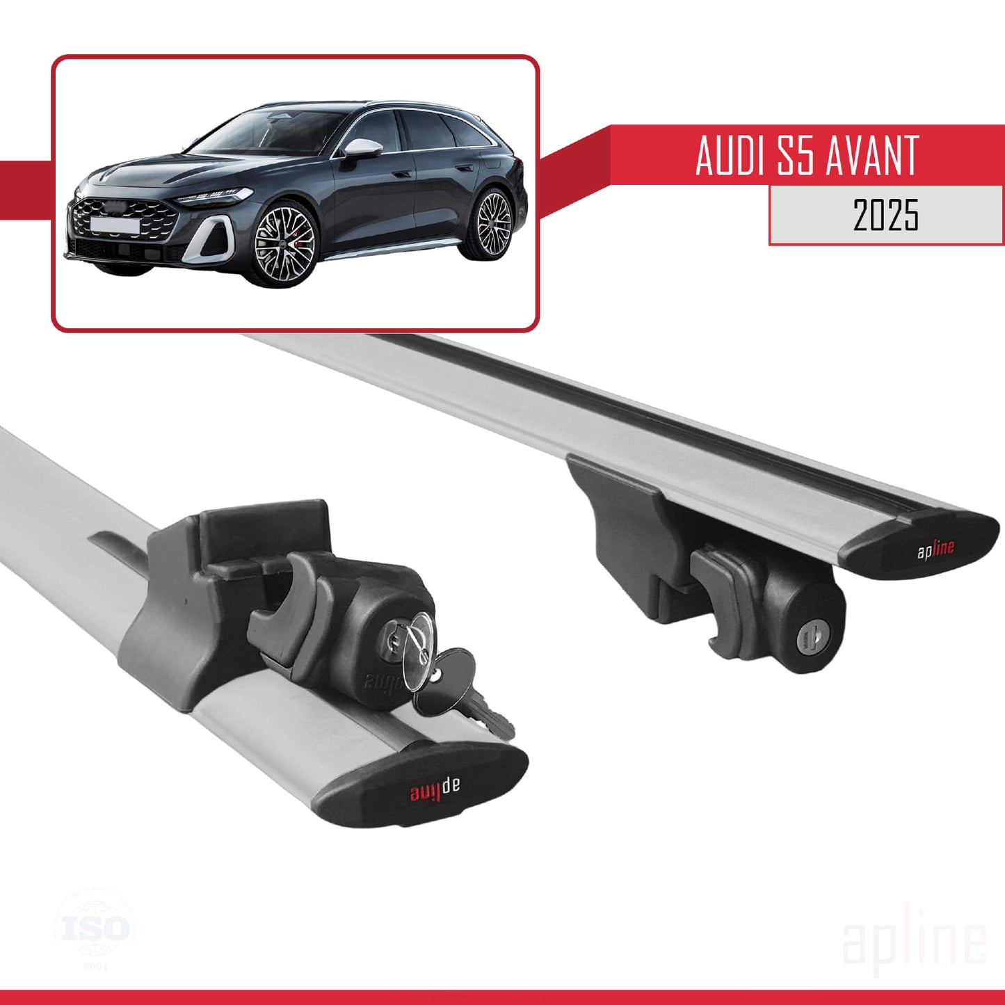 Compatible with Audi S5 Avant 2024-2025 HOOK Model Car Roof Rack Cross Bar Grey Aluminium 2 Bars