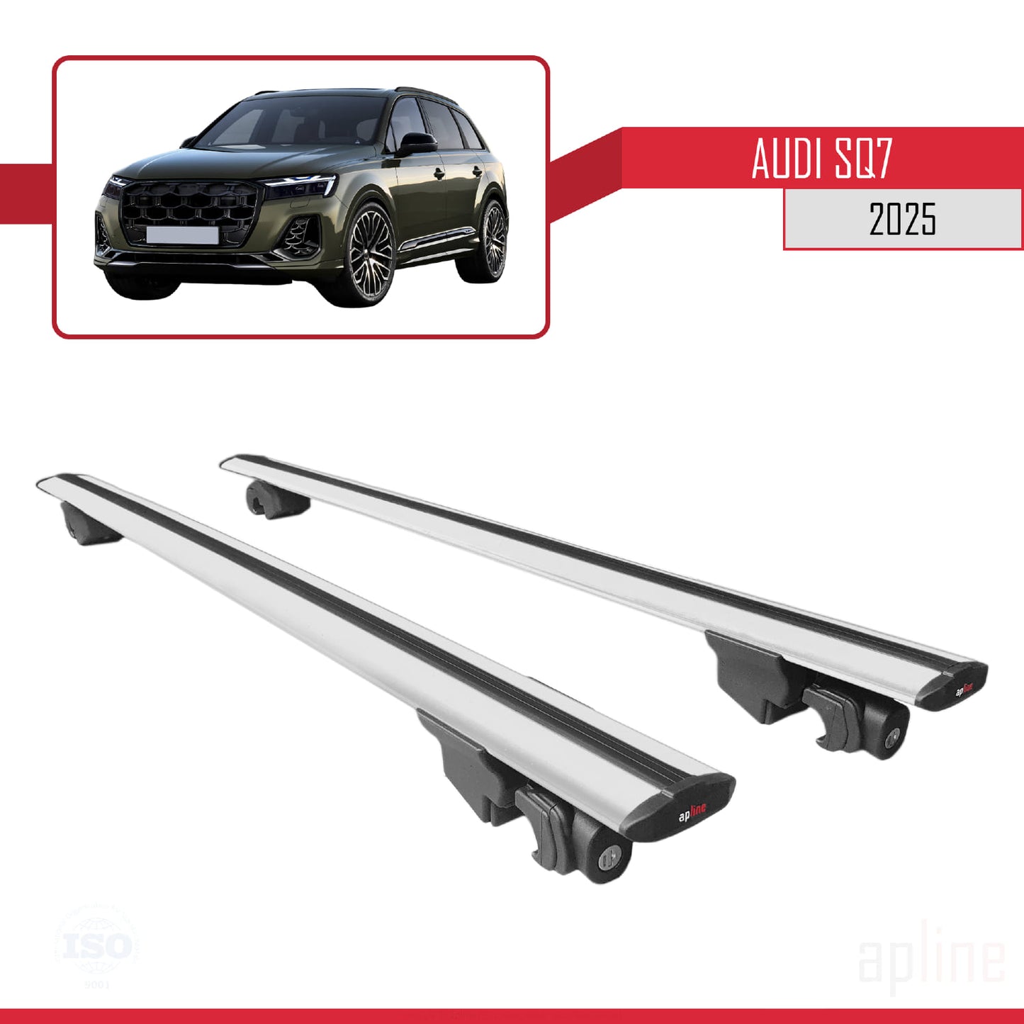 Compatible with Audi SQ7 2024-2025 HOOK Model Car Roof Rack Cross Bar Grey Aluminium 2 Bars
