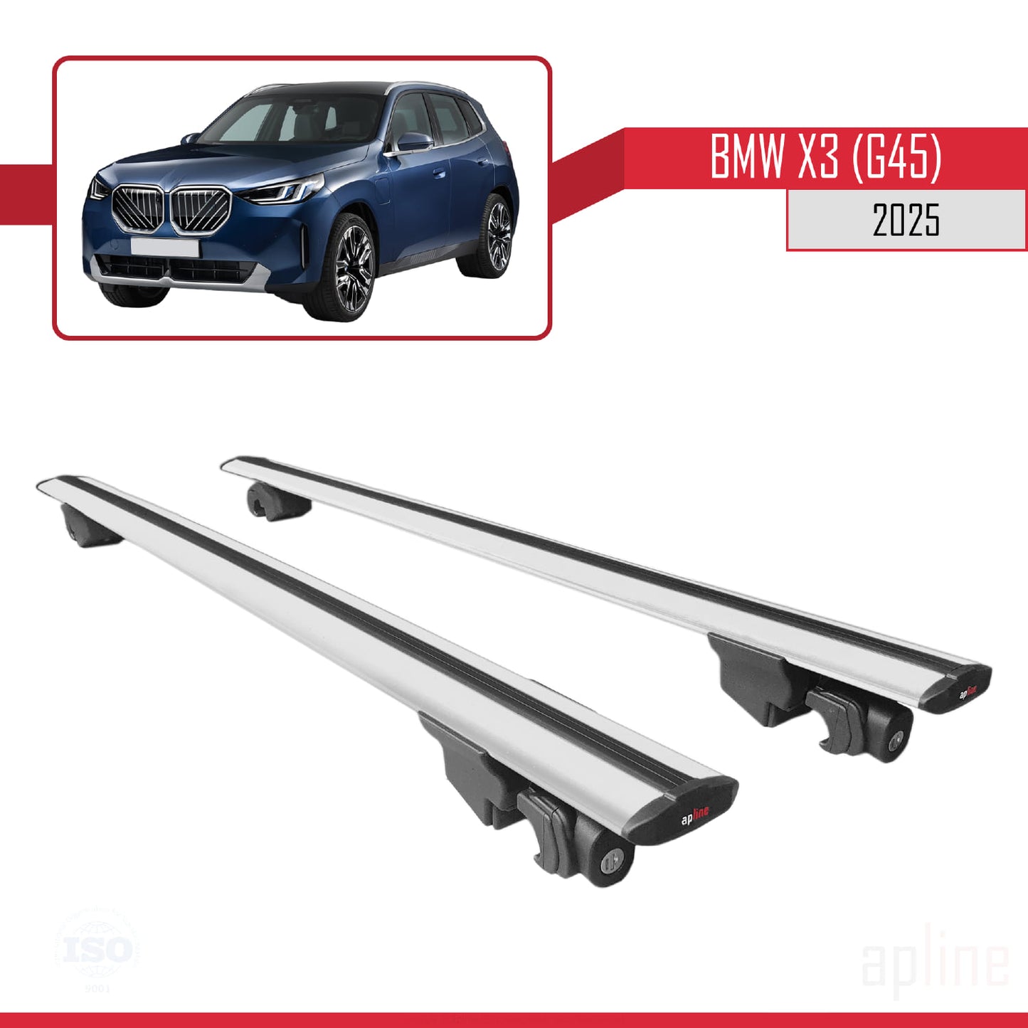 Compatible with BMW X3 (G45) 2024-2025 HOOK Model Car Roof Rack Cross Bar Grey Aluminium 2 Bars