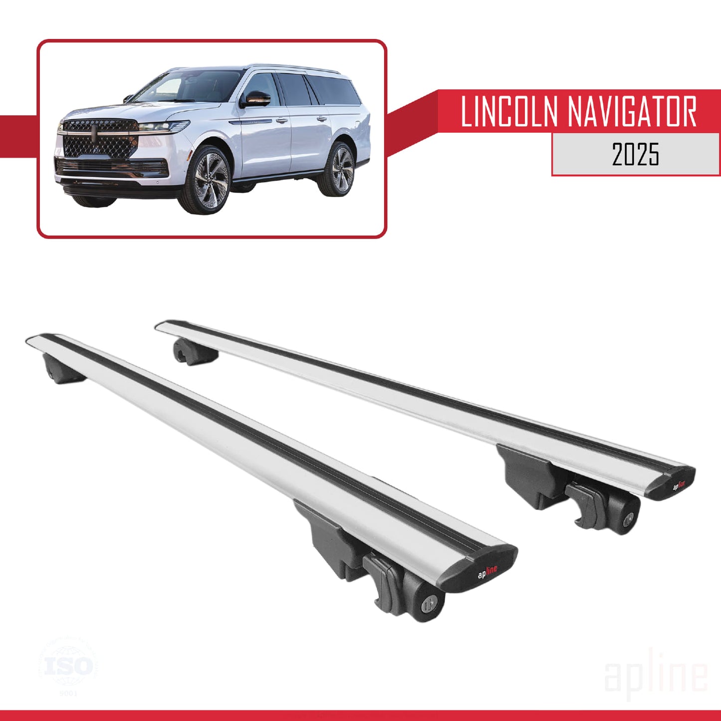 Compatible with Lincoln Navigator 2024-2025 HOOK Model Car Roof Rack Cross Bar Grey Aluminium 2 Bars