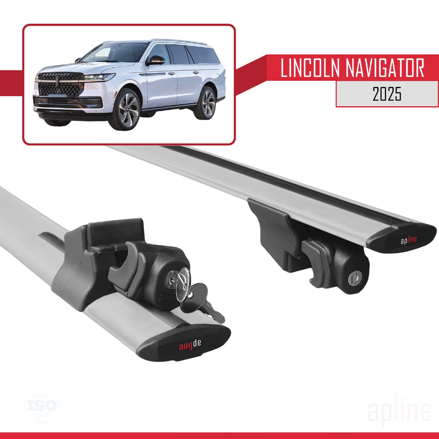 Compatible with Lincoln Navigator 2024-2025 HOOK Model Car Roof Rack Cross Bar Grey Aluminium 2 Bars