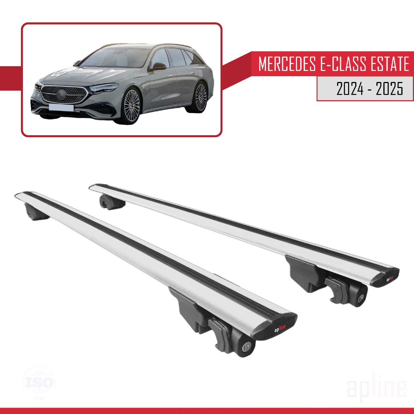 Compatible with Mercedes E-Class Estate 2021-2024 HOOK Model Car Roof Rack Cross Bar Grey Aluminium 2 Bars