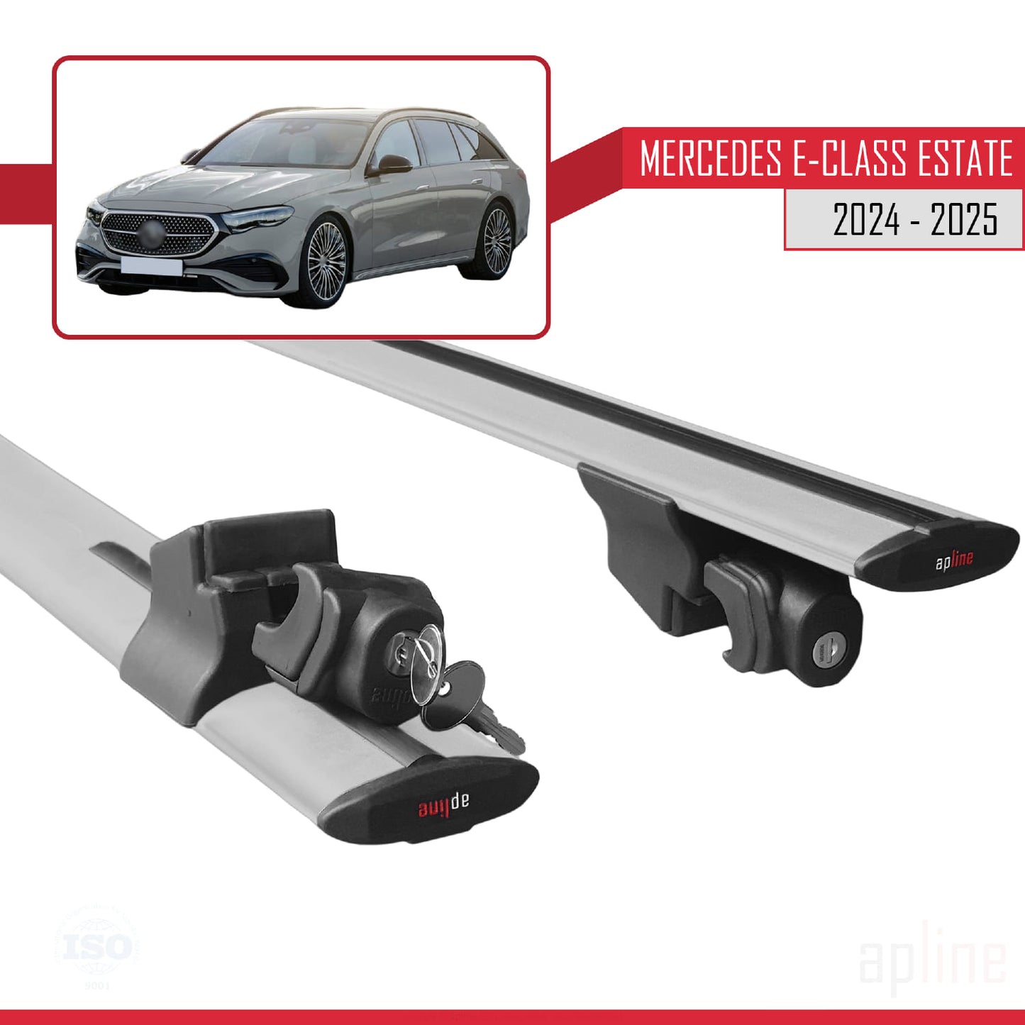 Compatible with Mercedes E-Class Estate 2021-2024 HOOK Model Car Roof Rack Cross Bar Grey Aluminium 2 Bars