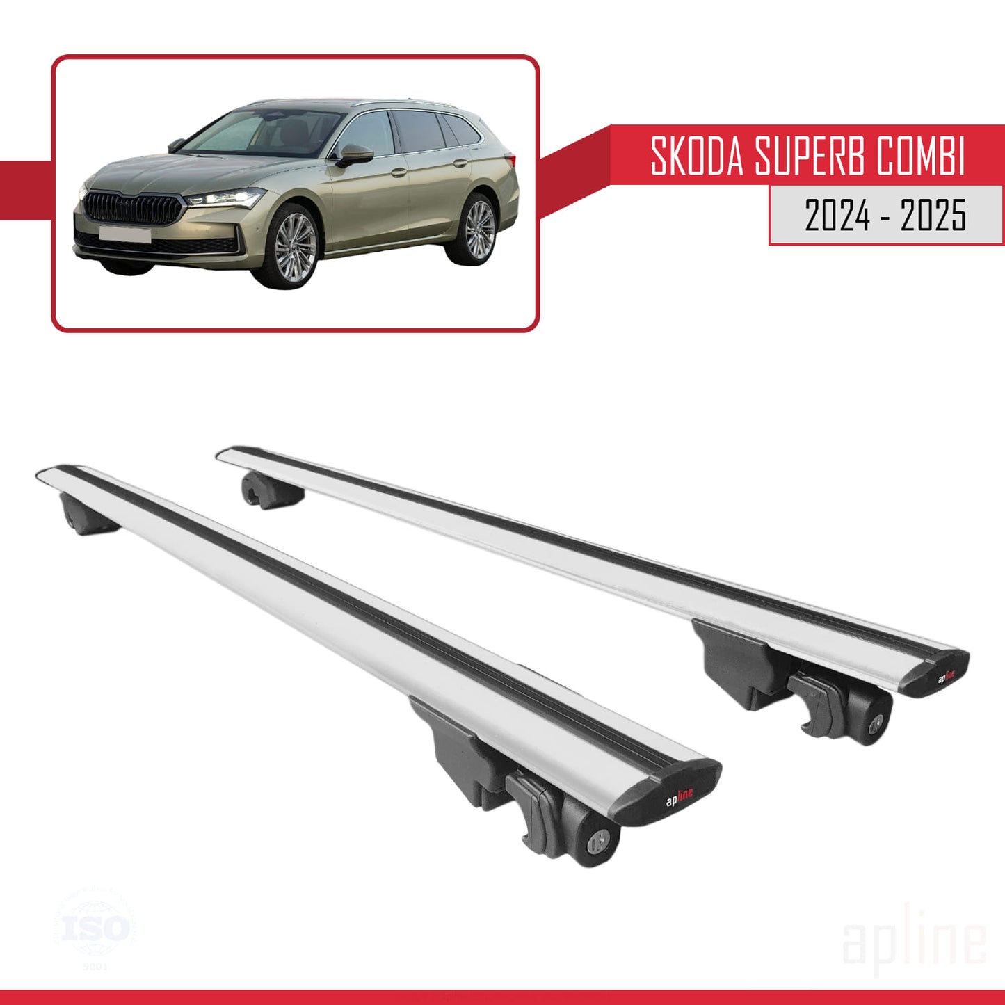 Compatible with Skoda Superb Combi 2024-2025 HOOK Model Car Roof Rack Cross Bar Grey Aluminium 2 Bars