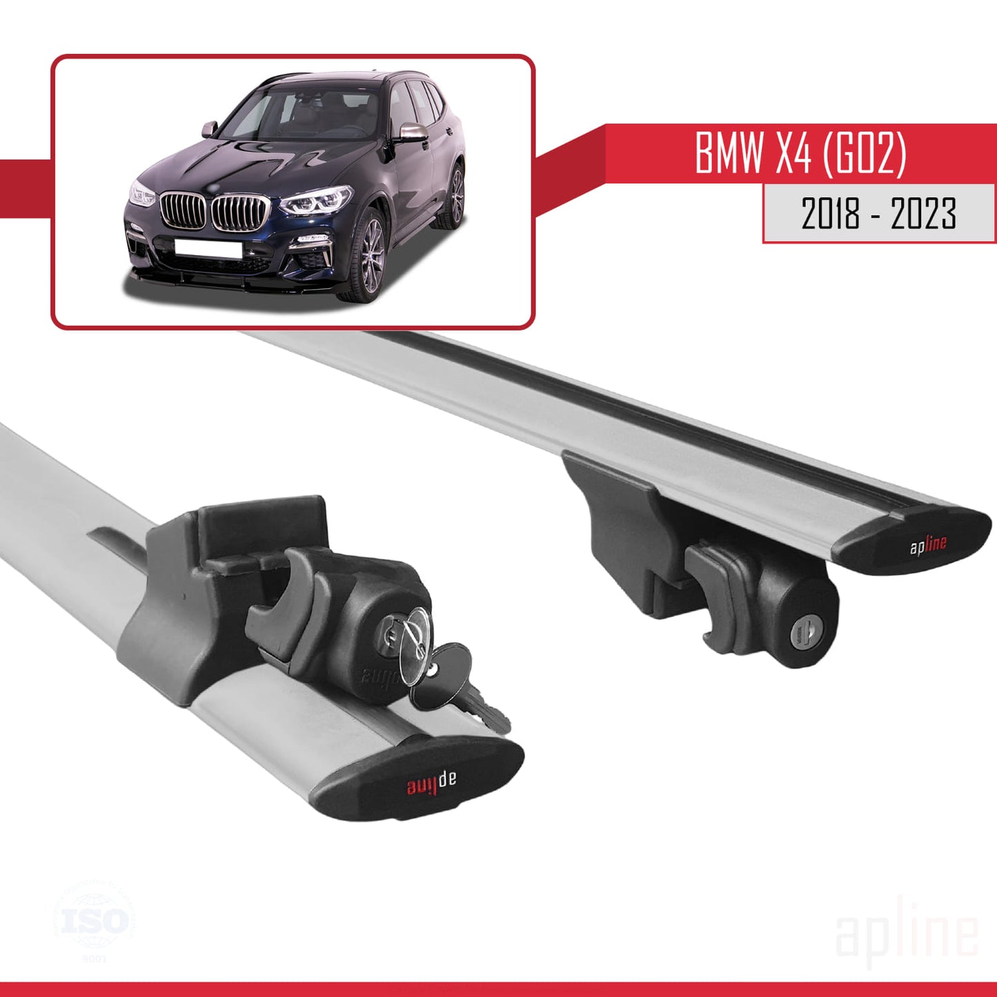 Compatible with BMW X4 (G02) 2018-2023 HOOK Model Car Roof Rack Cross Bar Grey Aluminium 2 Bars