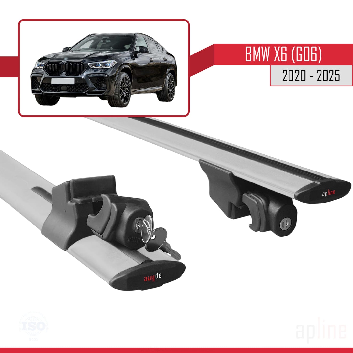 Compatible with BMW X6 (G06) 2020-2025 HOOK Model Car Roof Rack Cross Bar Grey Aluminium 2 Bars