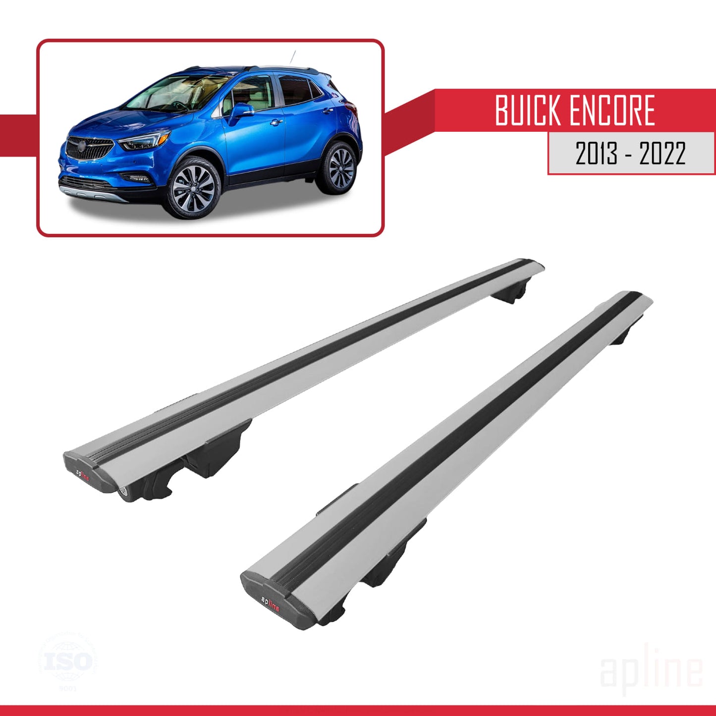Compatible with Buick Encore 2013-2022 HOOK Model Car Roof Rack Cross Bar Grey Aluminium 2 Bars