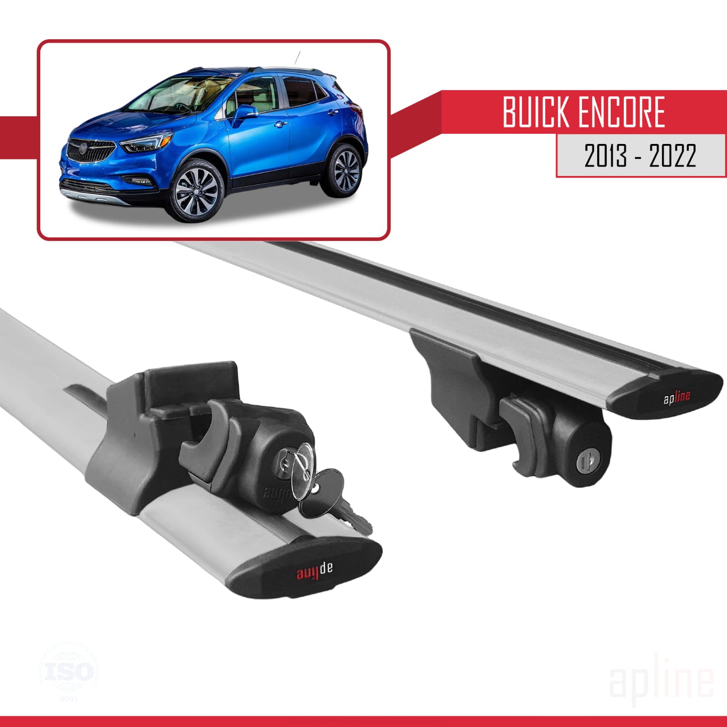 Compatible with Buick Encore 2013-2022 HOOK Model Car Roof Rack Cross Bar Grey Aluminium 2 Bars