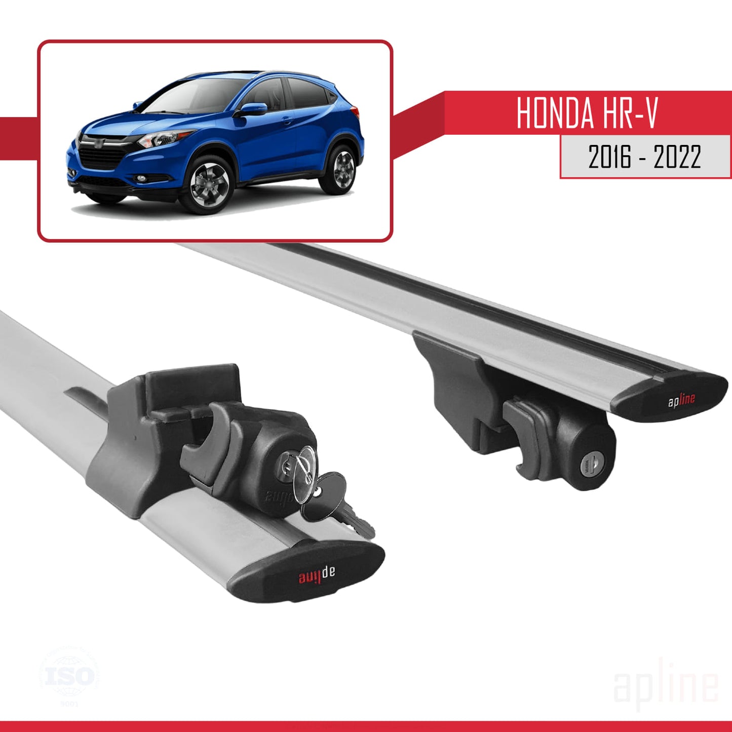 Compatible with Honda HR-V 2016-2022 HOOK Model Car Roof Rack Cross Bar Grey Aluminium 2 Bars