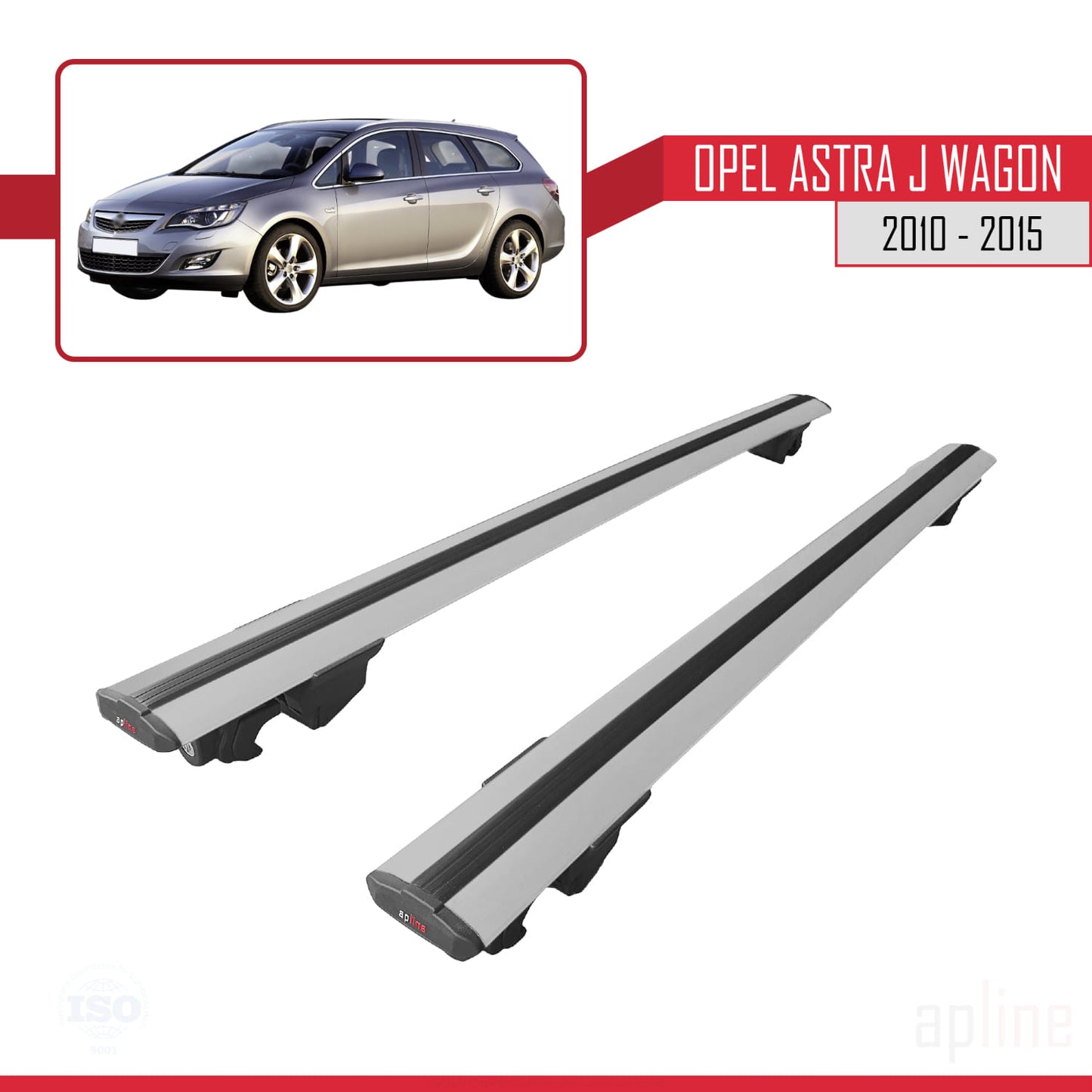 Compatible with Opel Astra J Wagon 2010-2015 HOOK Model Car Roof Rack Cross Bar Grey Aluminium 2 Bars