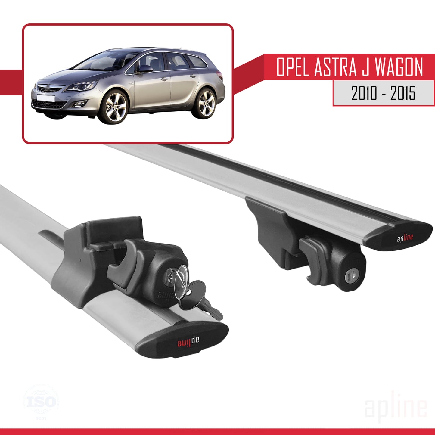 Compatible with Opel Astra J Wagon 2010-2015 HOOK Model Car Roof Rack Cross Bar Grey Aluminium 2 Bars