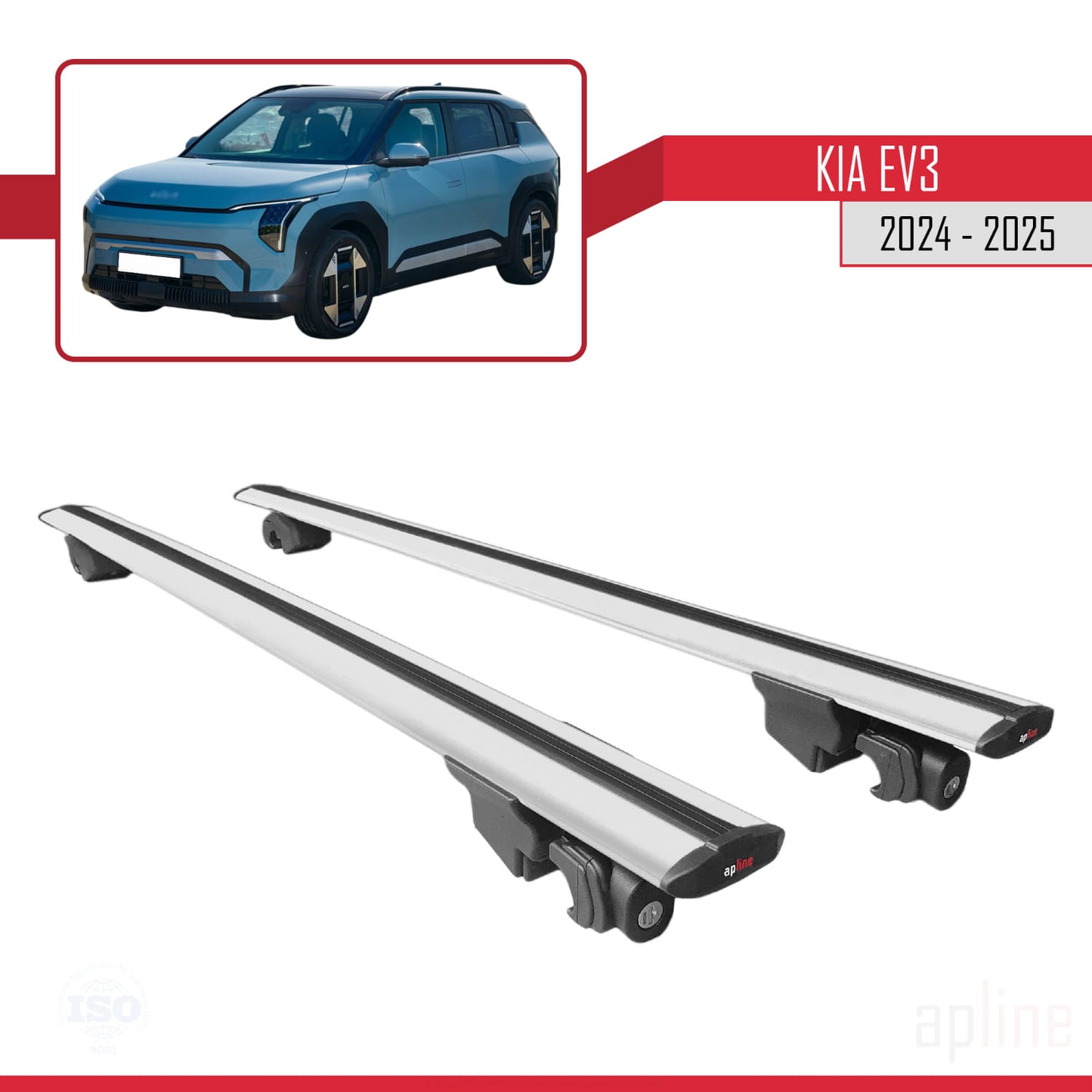 Compatible with Kia EV3 2024-2025 HOOK Model Car Roof Rack Cross Bar Grey Aluminium 2 Bars