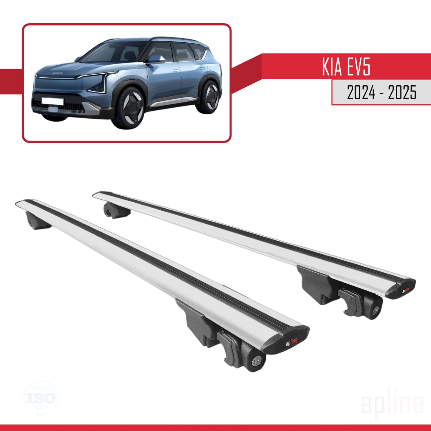Compatible with Kia EV5 2024-2025 HOOK Model Car Roof Rack Cross Bar Grey Aluminium 2 Bars