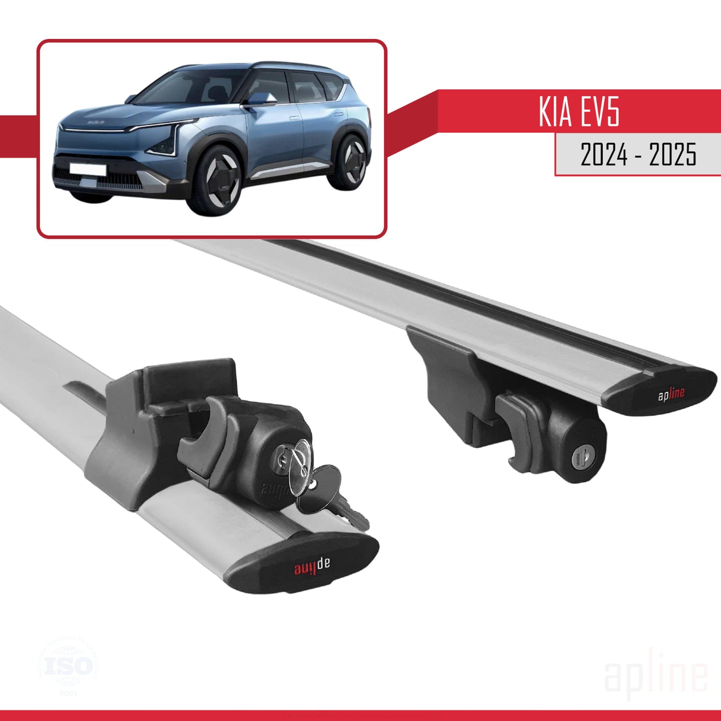 Compatible with Kia EV5 2024-2025 HOOK Model Car Roof Rack Cross Bar Grey Aluminium 2 Bars