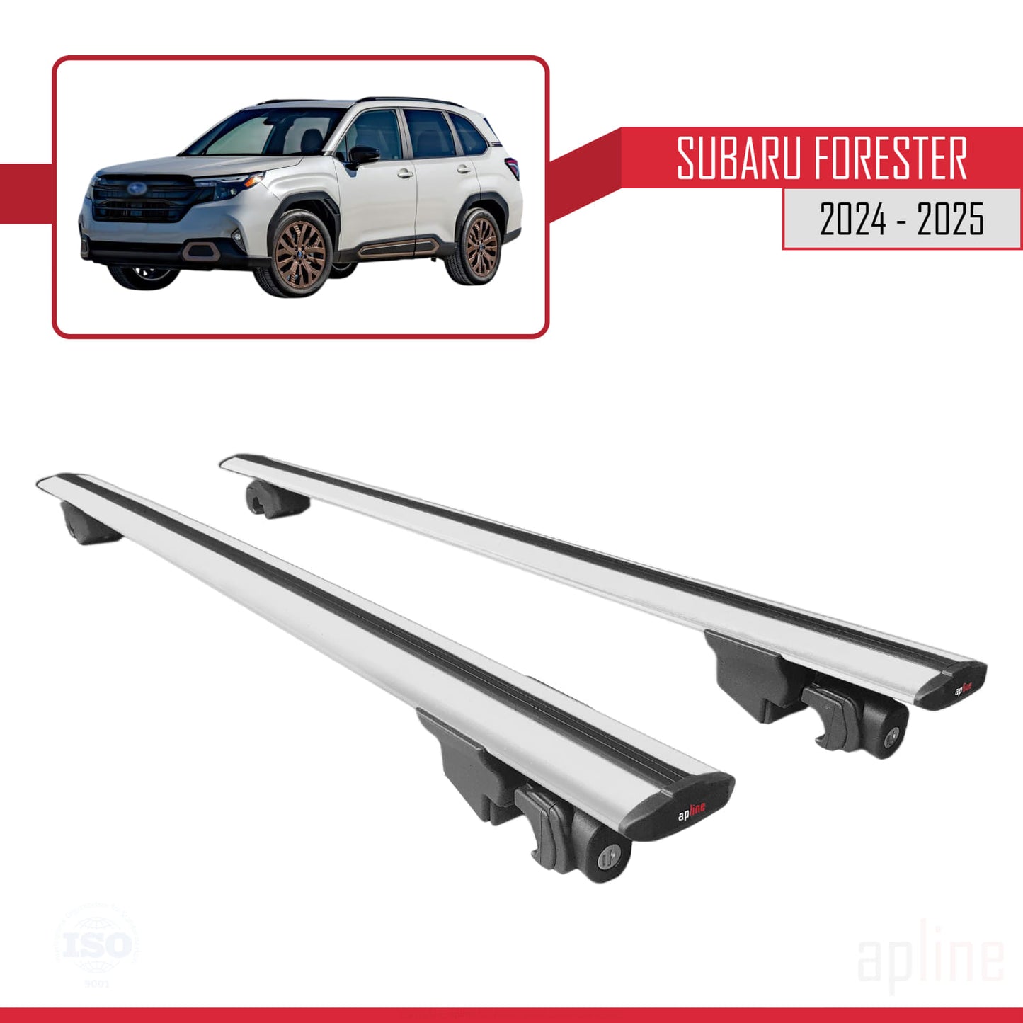Compatible with Subaru Forester 2024-2025 HOOK Model Car Roof Rack Cross Bar Grey Aluminium 2 Bars