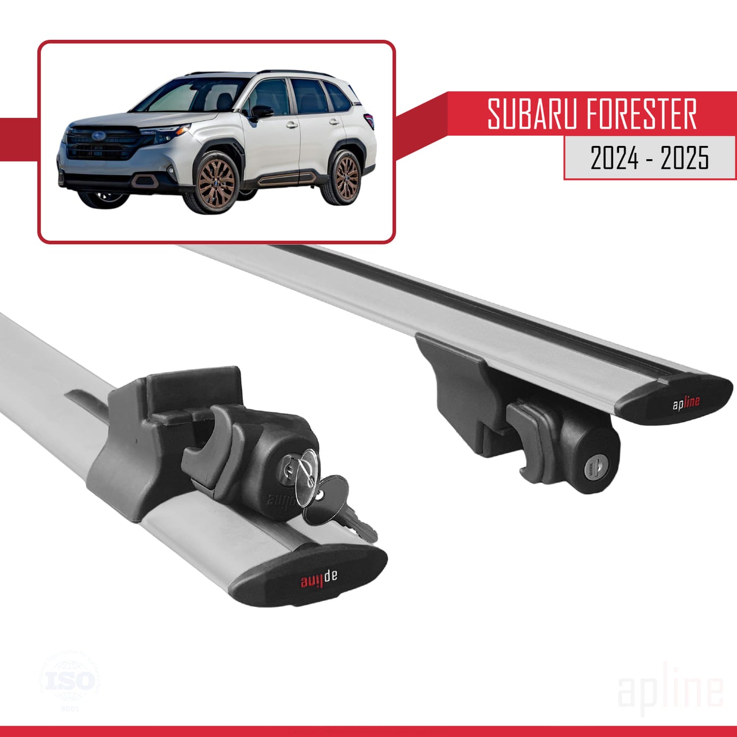 Compatible with Subaru Forester 2024-2025 HOOK Model Car Roof Rack Cross Bar Grey Aluminium 2 Bars