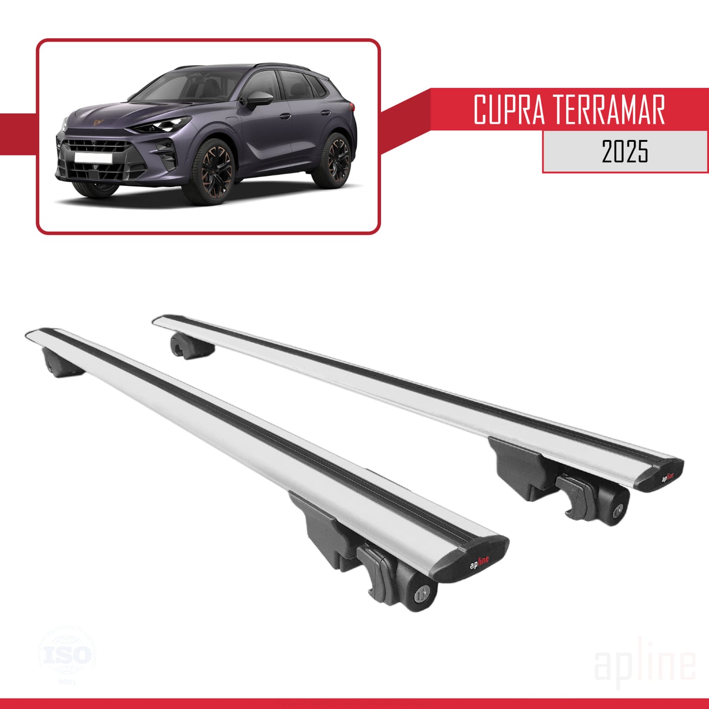 Compatible with Cupra Terramar 2025-2025 HOOK Model Car Roof Rack Cross Bar Grey Aluminium 2 Bars