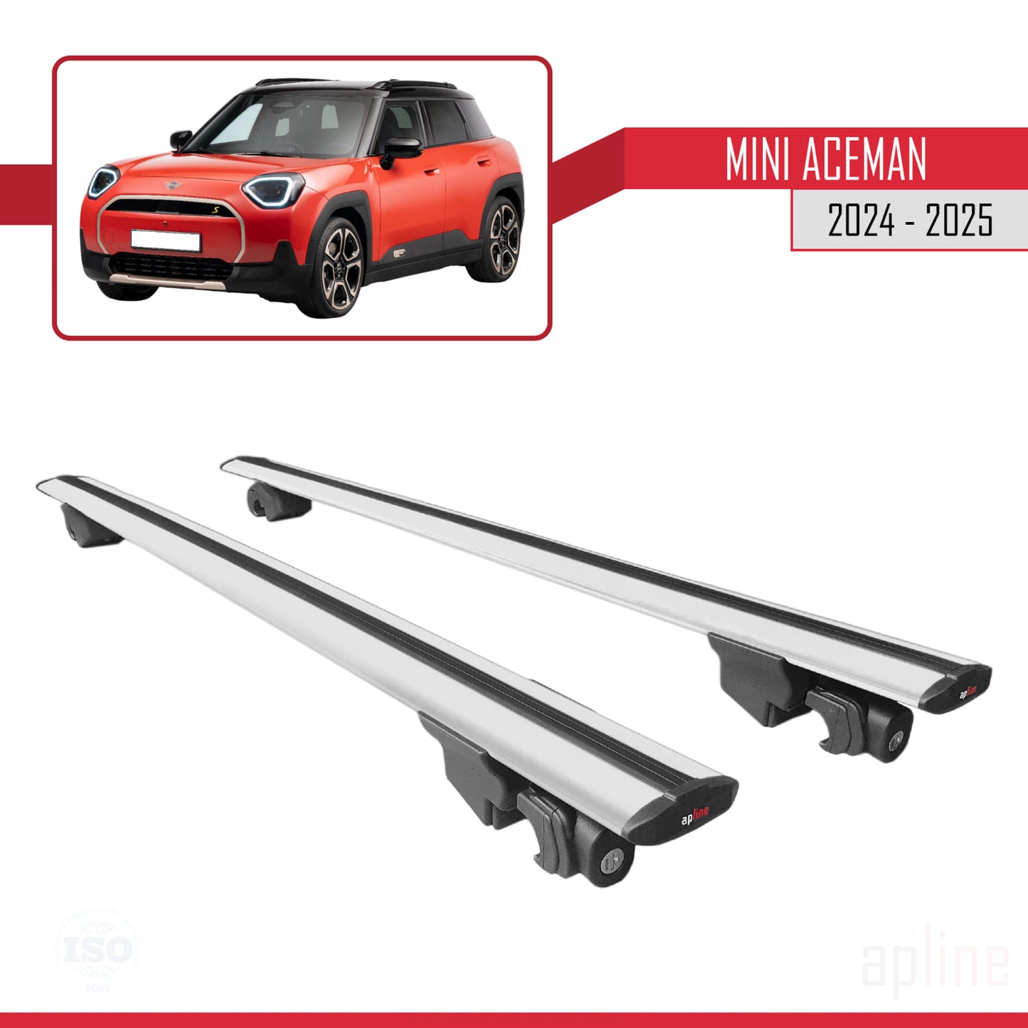 Compatible with Mini Aceman SE 2024-2025 HOOK Model Car Roof Rack Cross Bar Grey Aluminium 2 Bars