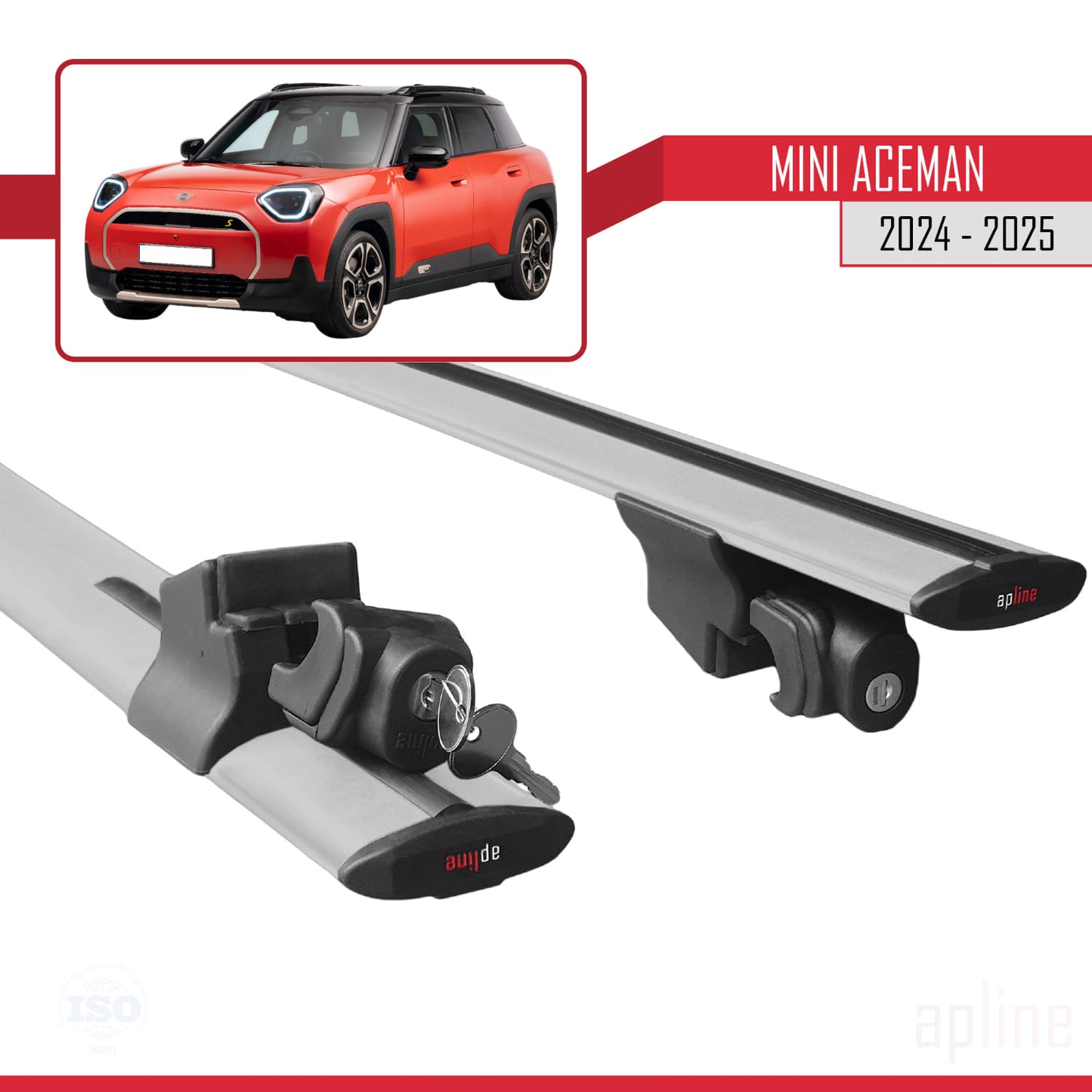 Compatible with Mini Aceman SE 2024-2025 HOOK Model Car Roof Rack Cross Bar Grey Aluminium 2 Bars